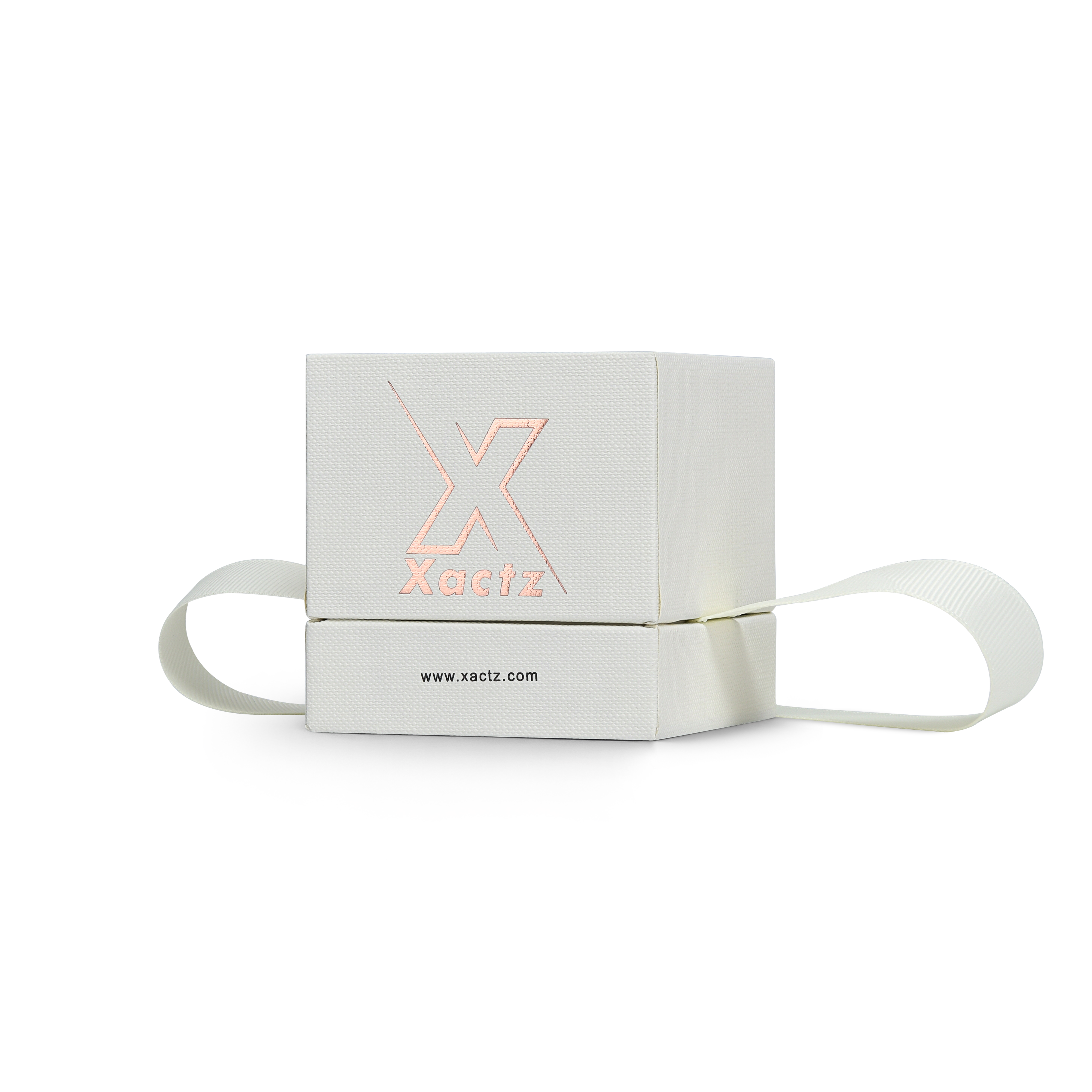 Premium Off-White Gold Hot Stamped Rigid Lid and Base Gift Box with Ribbon Closure