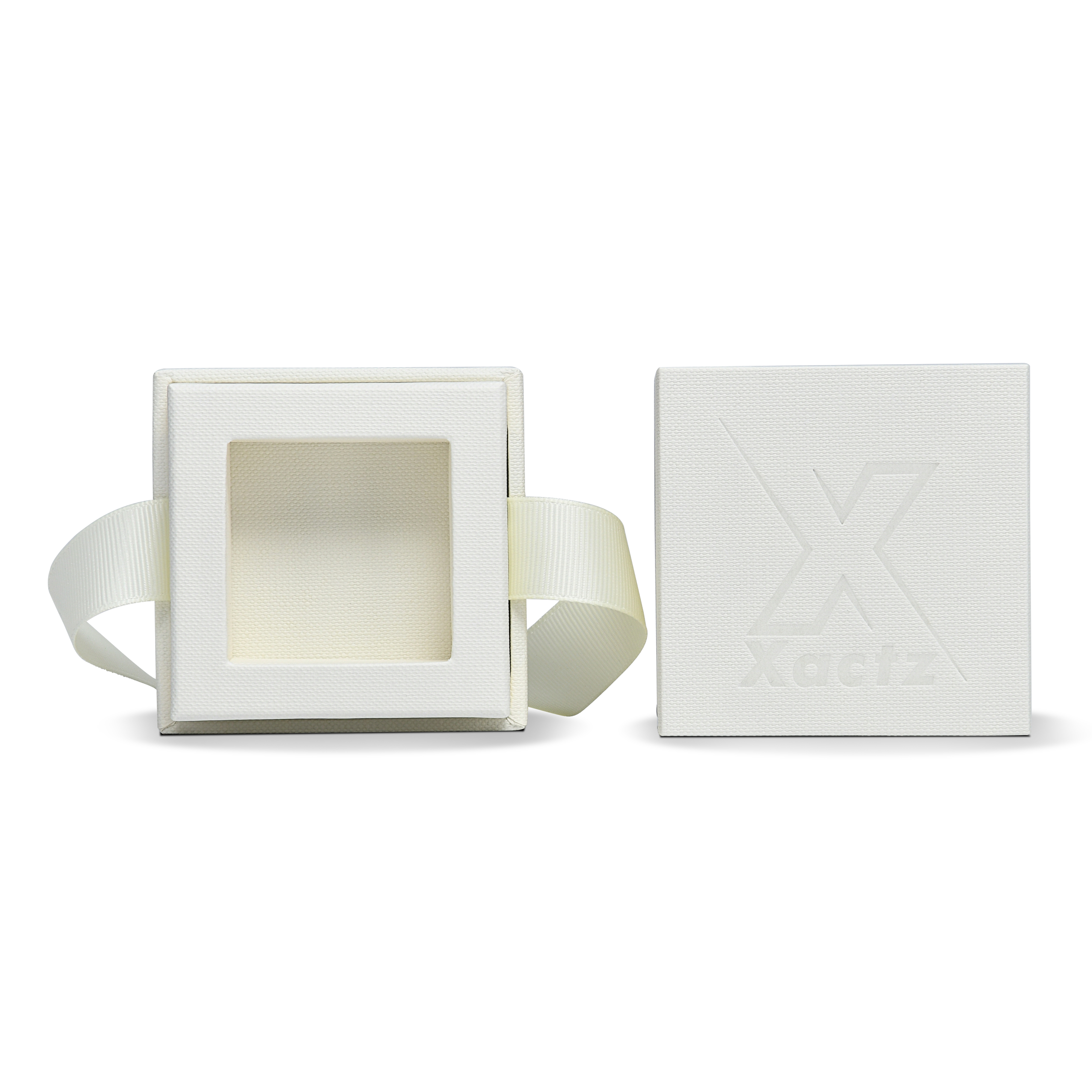 Premium Off-White Gold Hot Stamped Rigid Lid and Base Gift Box with Ribbon Closure