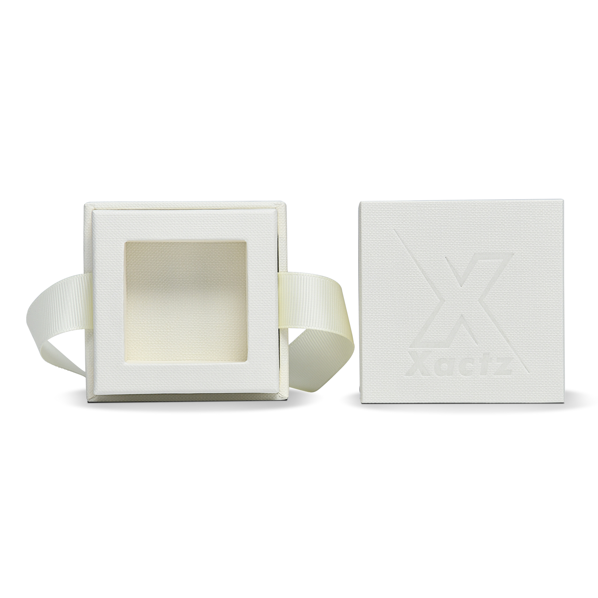 Premium Off-White Gold Hot Stamped Rigid Lid and Base Gift Box with Ribbon Closure