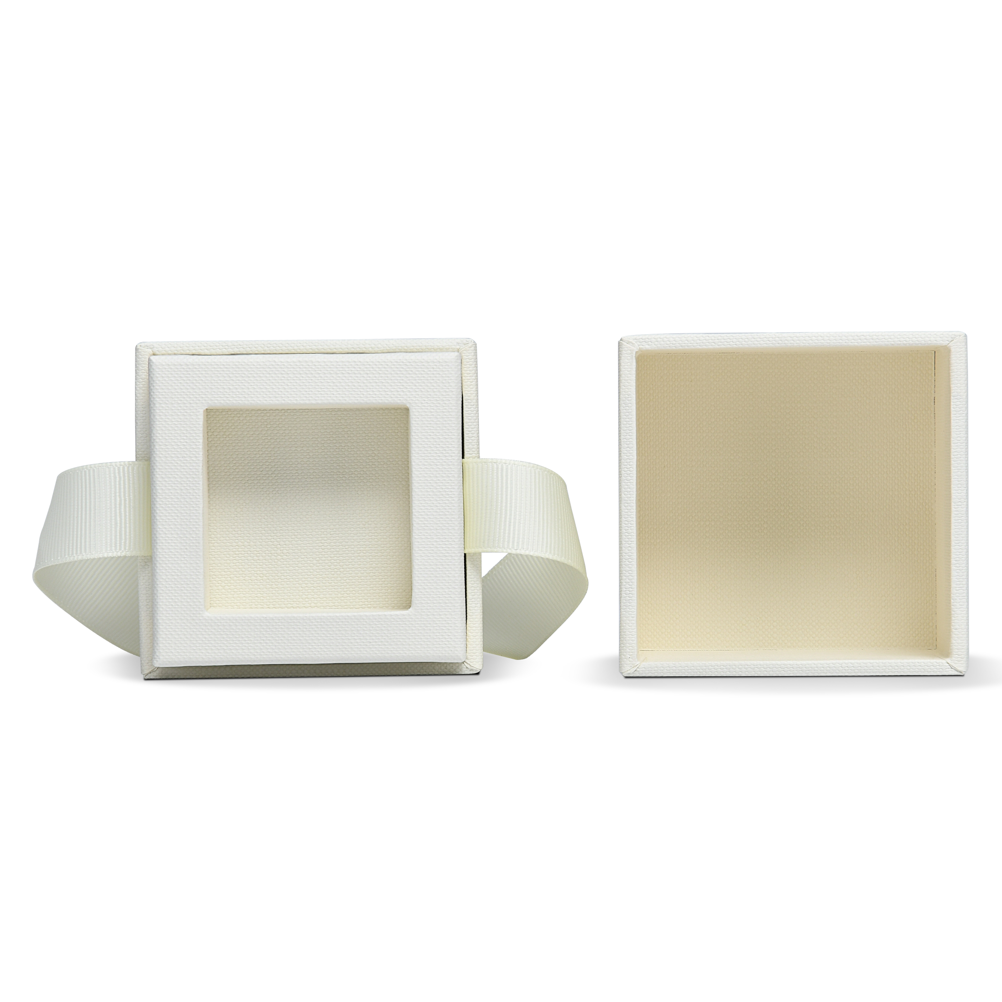 Premium Off-White Gold Hot Stamped Rigid Lid and Base Gift Box with Ribbon Closure