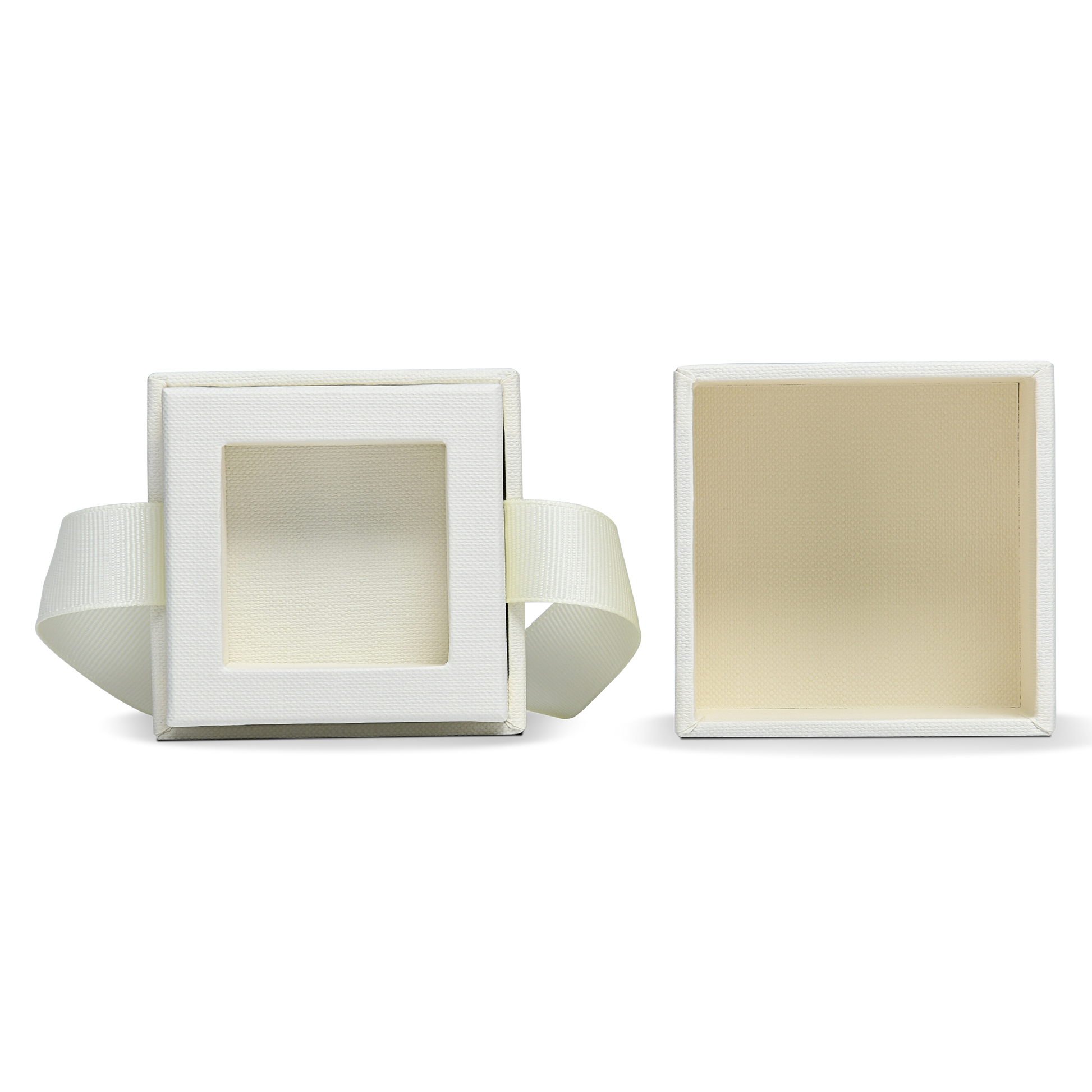 Premium Off-White Gold Hot Stamped Rigid Lid and Base Gift Box with Ribbon Closure