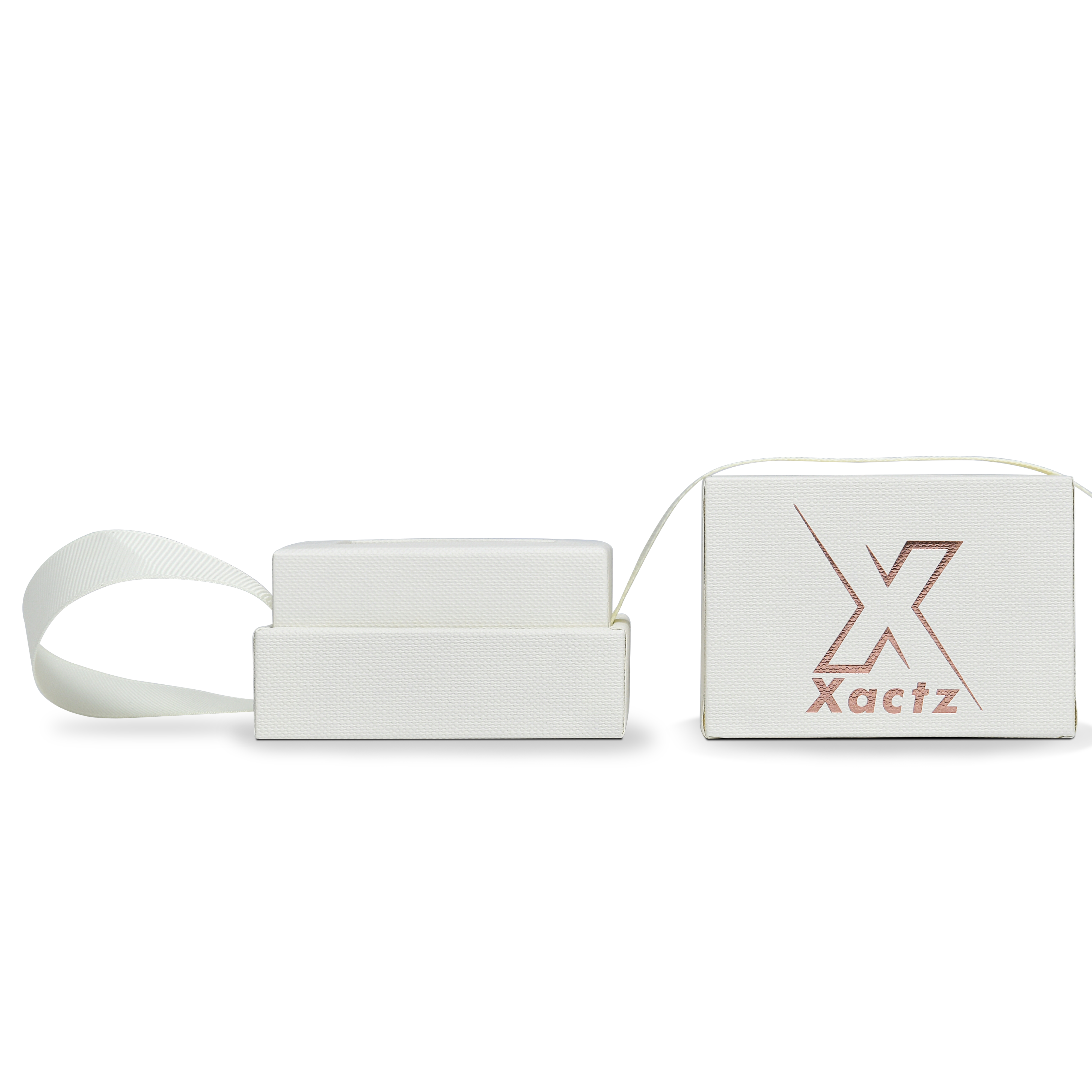 Premium Off-White Gold Hot Stamped Rigid Lid and Base Gift Box with Ribbon Closure