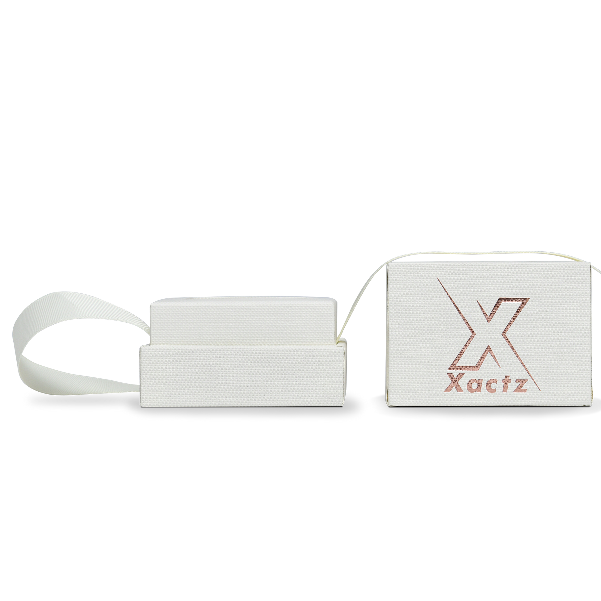 Premium Off-White Gold Hot Stamped Rigid Lid and Base Gift Box with Ribbon Closure