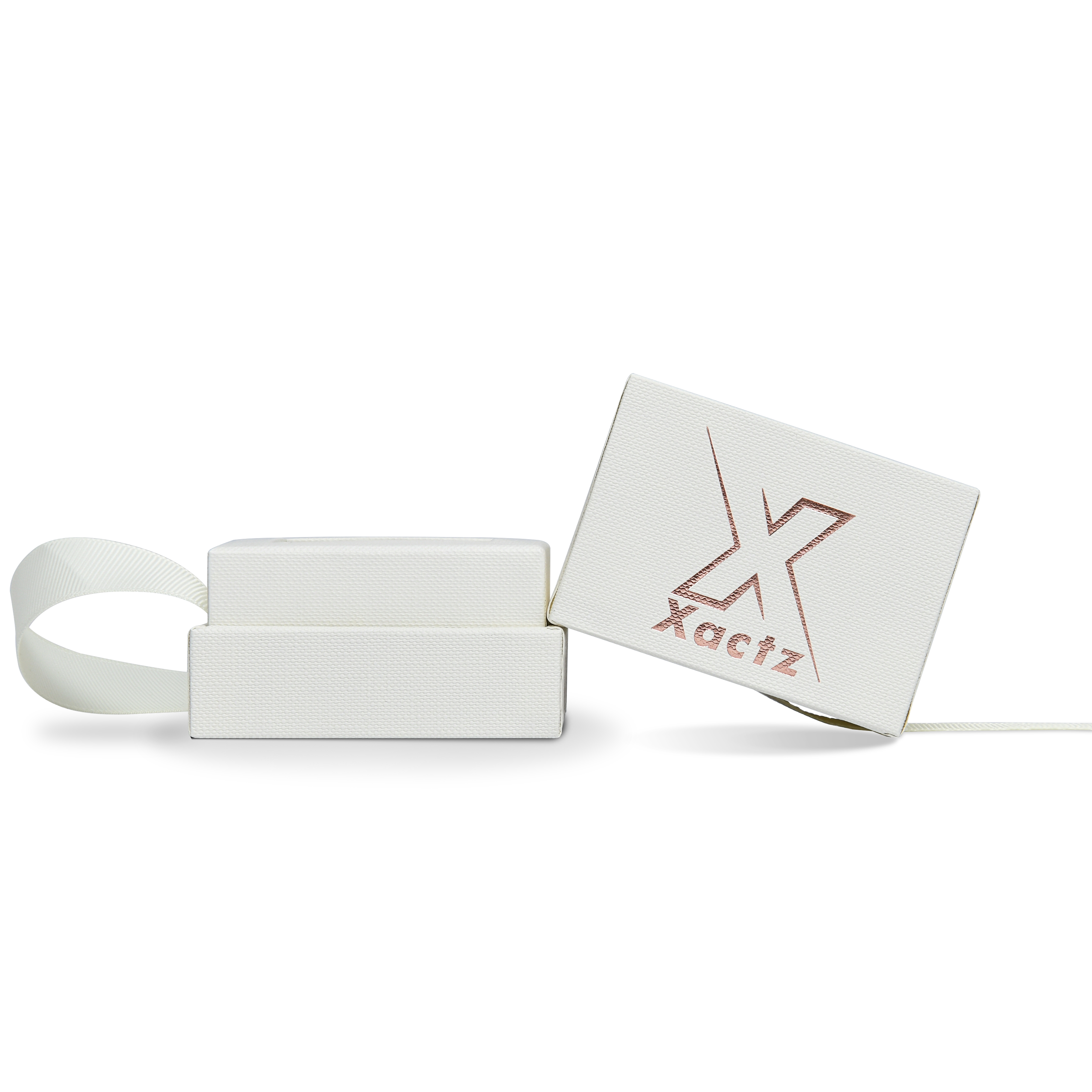 Premium Off-White Gold Hot Stamped Rigid Lid and Base Gift Box with Ribbon Closure