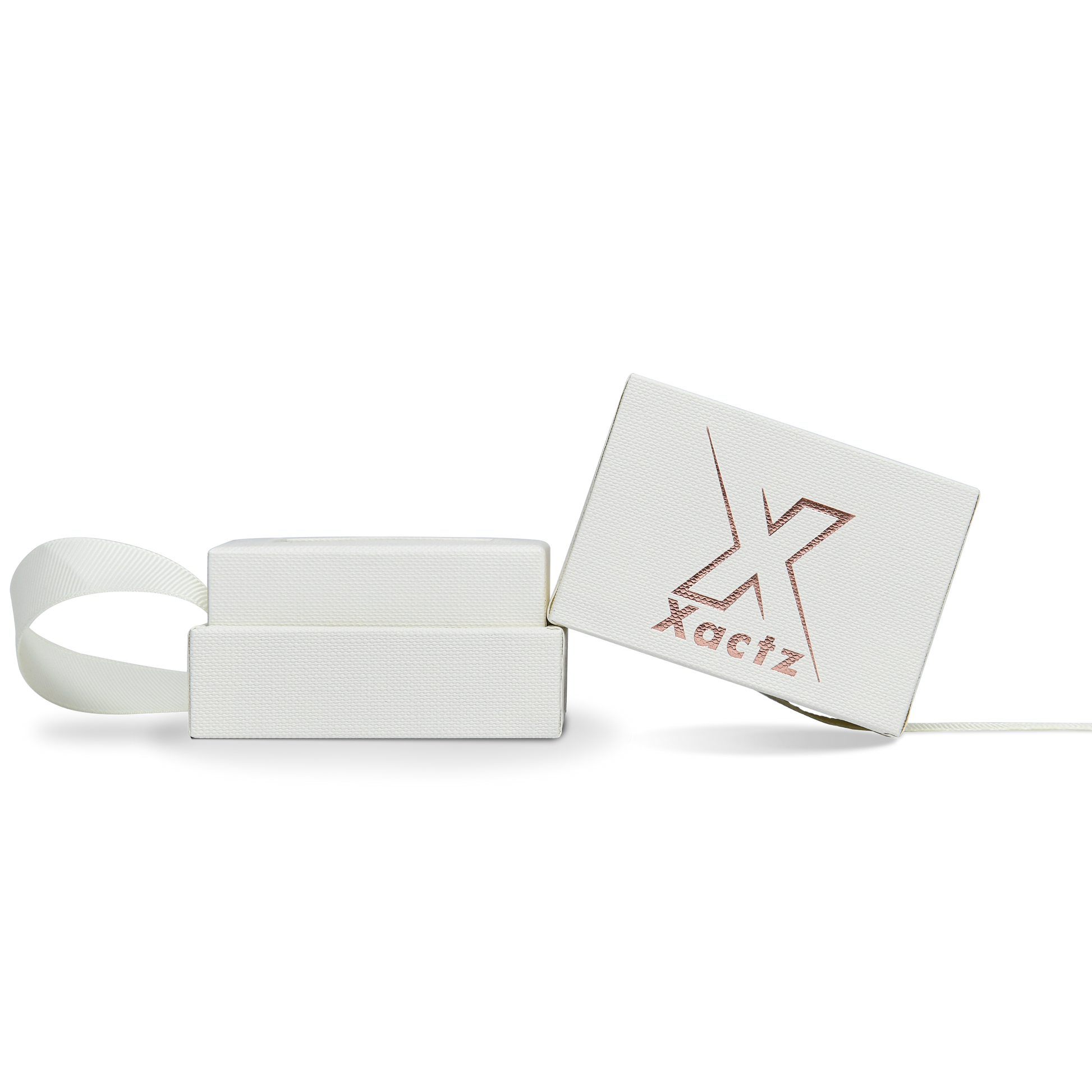 Premium Off-White Gold Hot Stamped Rigid Lid and Base Gift Box with Ribbon Closure