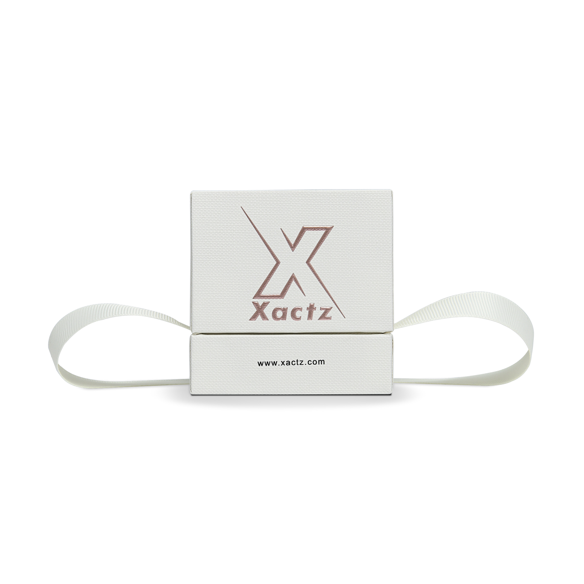 Premium Off-White Rose Gold Embossed Hot Stamped Rigid Lid and Base Gift Box with Ribbon Closure