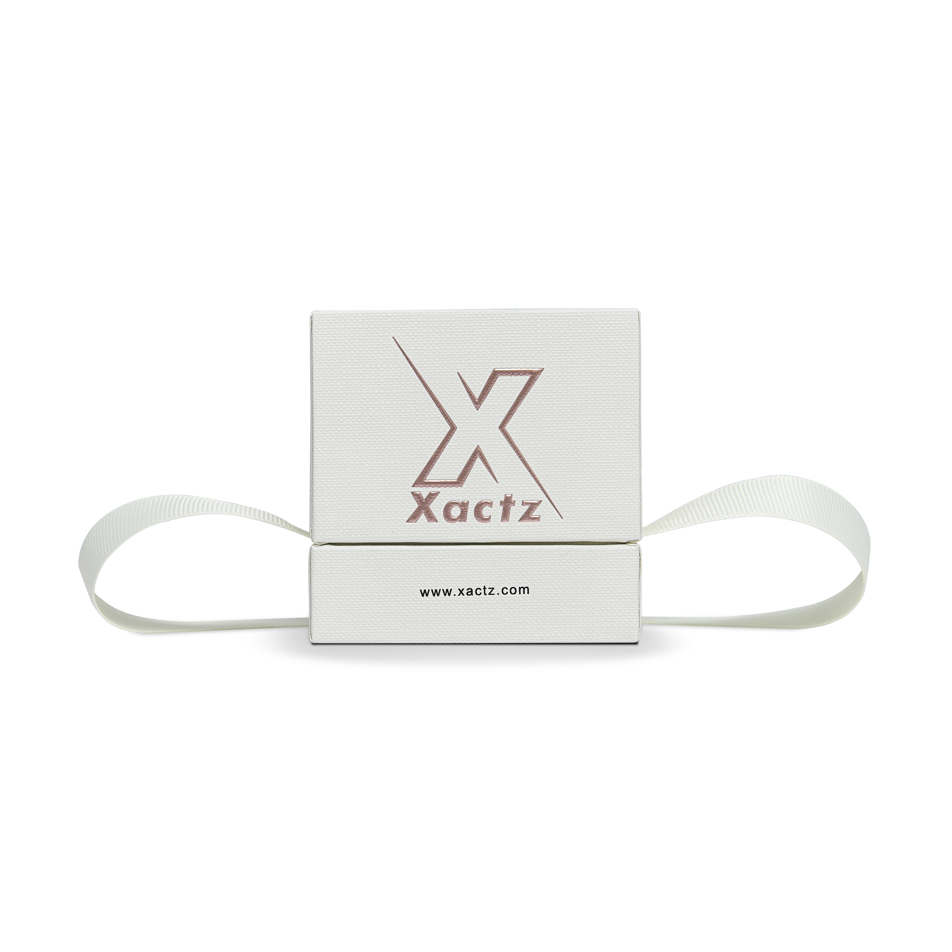 Premium Off-White Rose Gold Embossed Hot Stamped Rigid Lid and Base Gift Box with Ribbon Closure