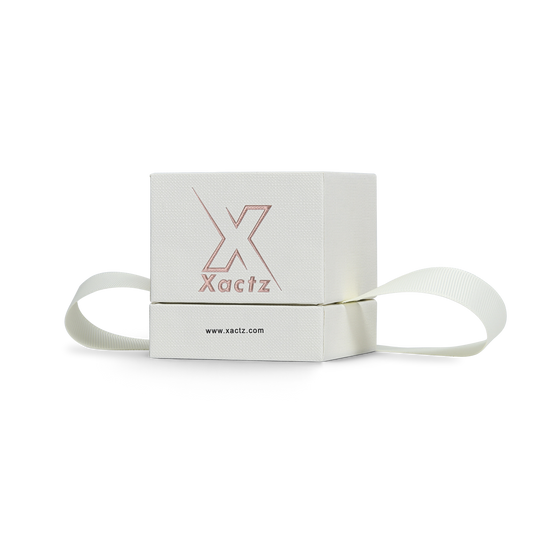 Premium Off-White Rose Gold Embossed Hot Stamped Rigid Lid and Base Gift Box with Ribbon Closure