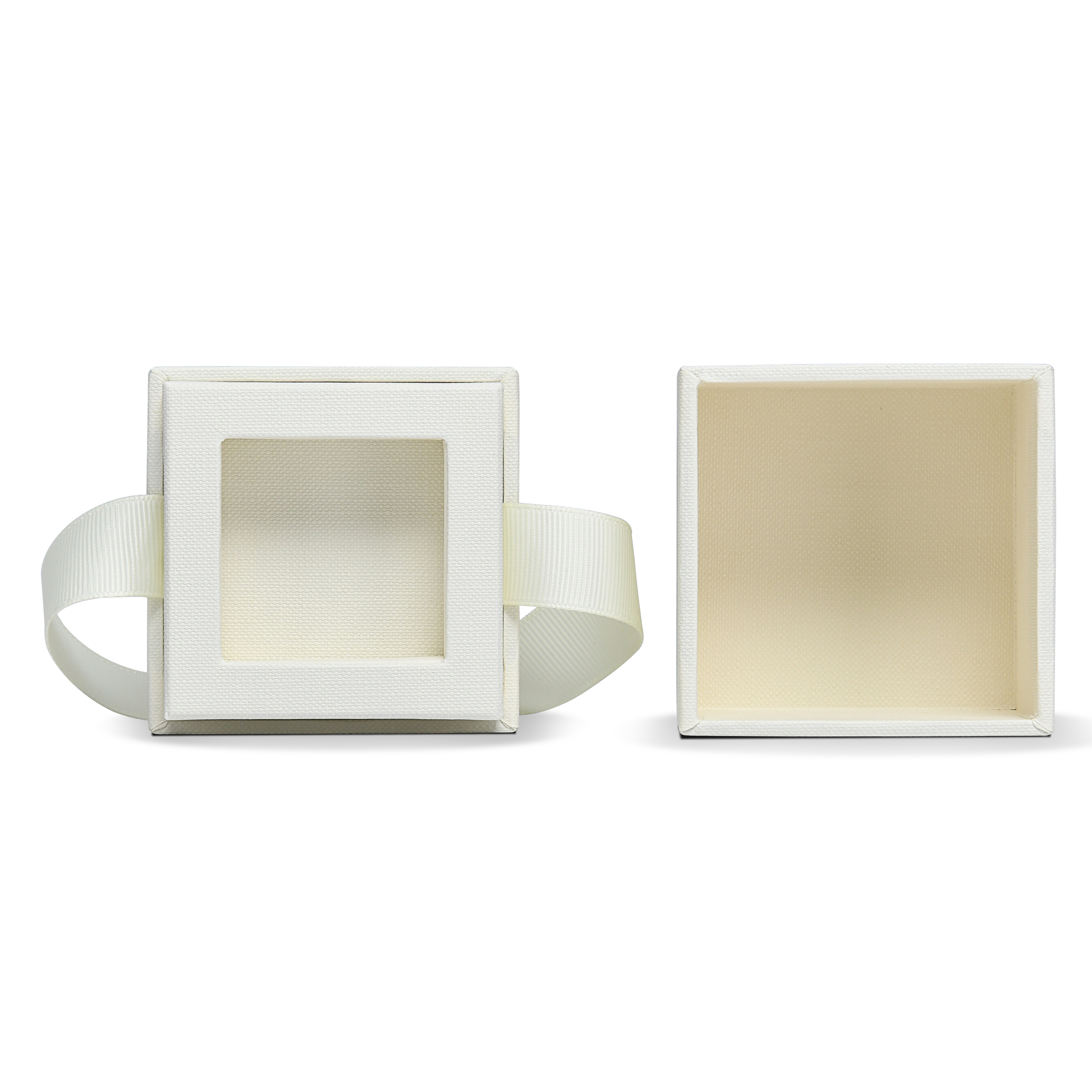 Premium Off-White Rose Gold Embossed Hot Stamped Rigid Lid and Base Gift Box with Ribbon Closure