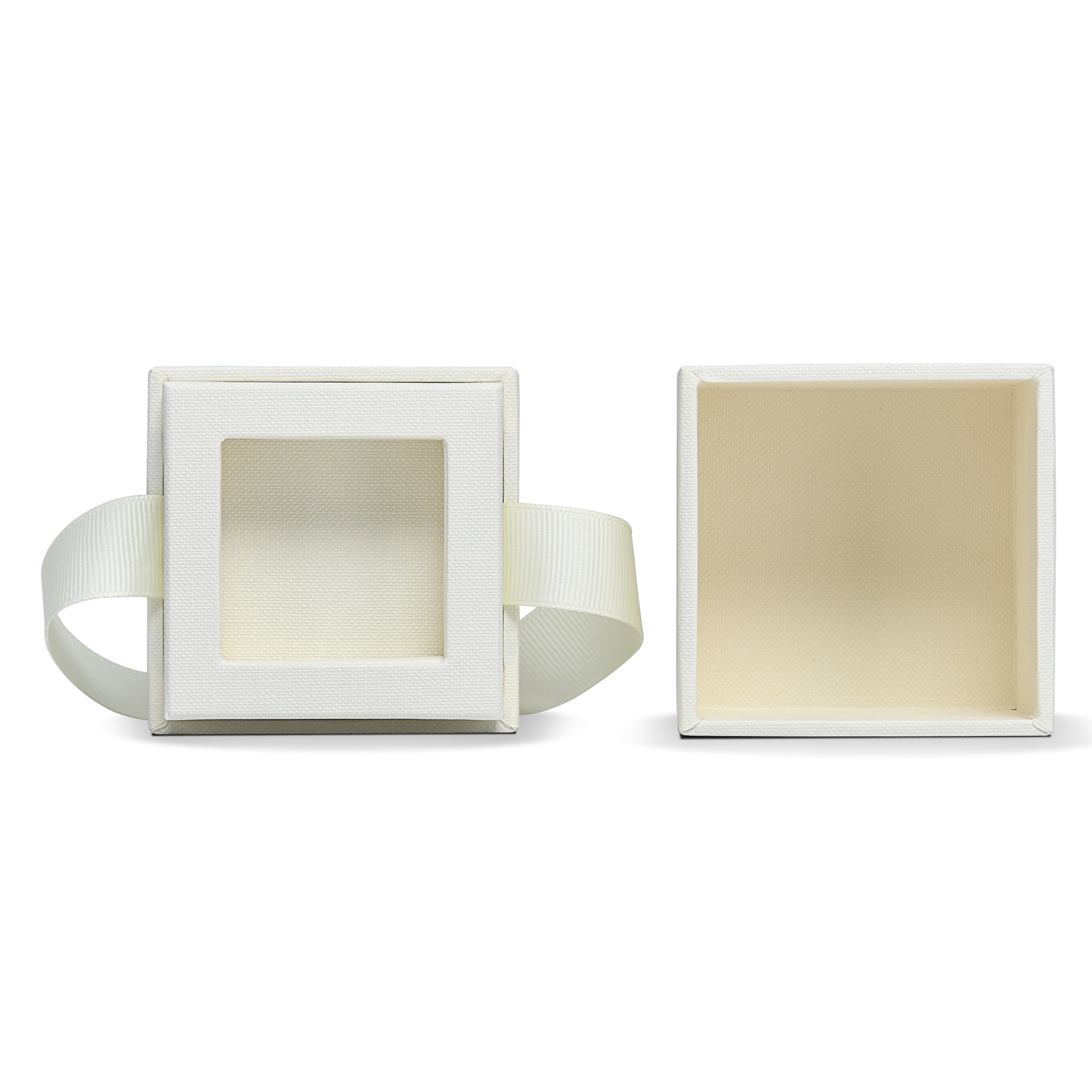 Premium Off-White Rose Gold Embossed Hot Stamped Rigid Lid and Base Gift Box with Ribbon Closure