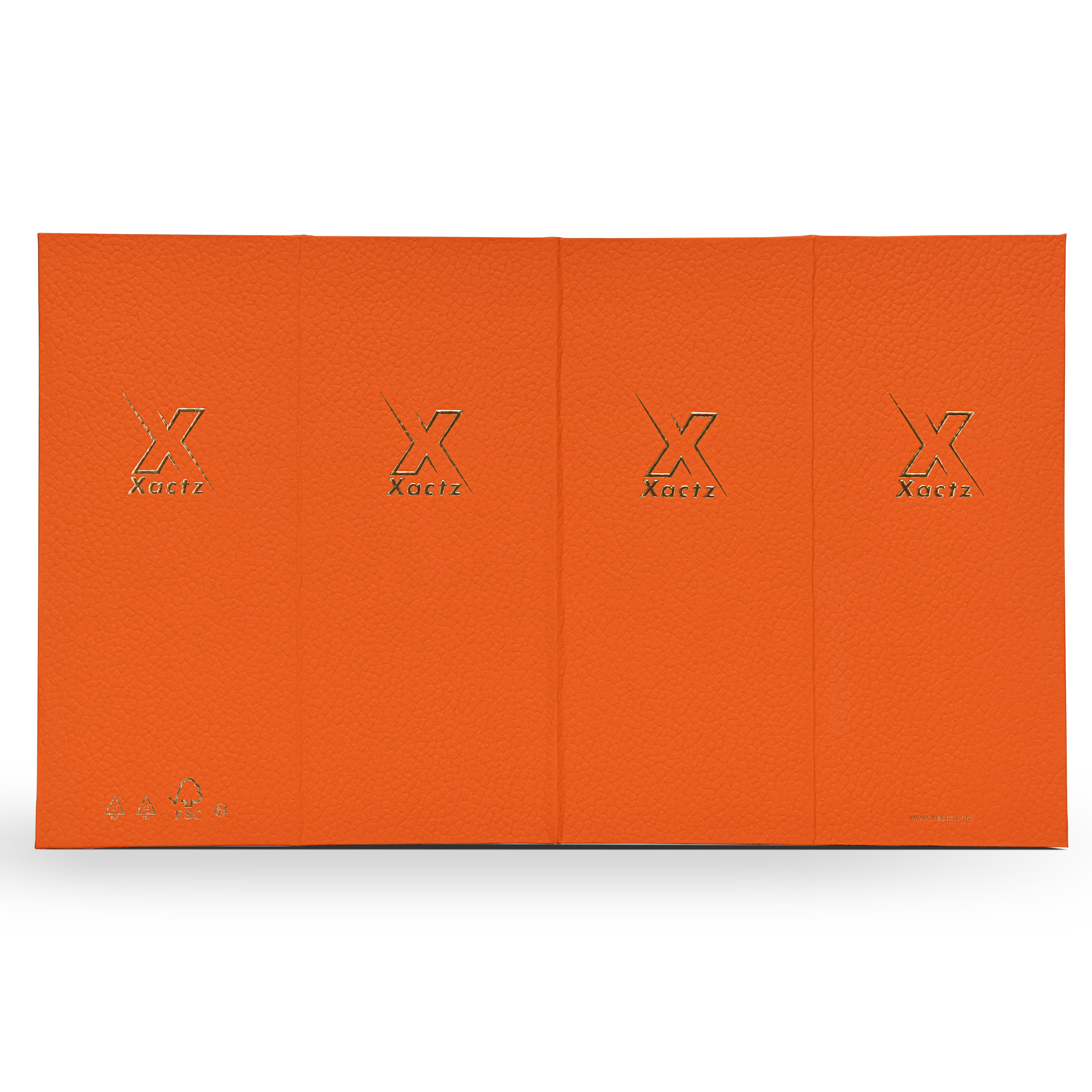 Boîte de luxe personnalisée avec couvercle rabattable orange, feuille d'or mat et ruban de soie