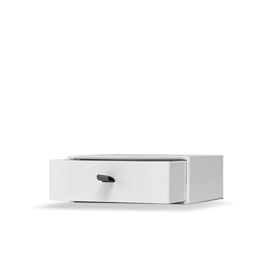 Luxury Custom White Drawer Gift Box Silver Foil Ribbon Pull Packaging