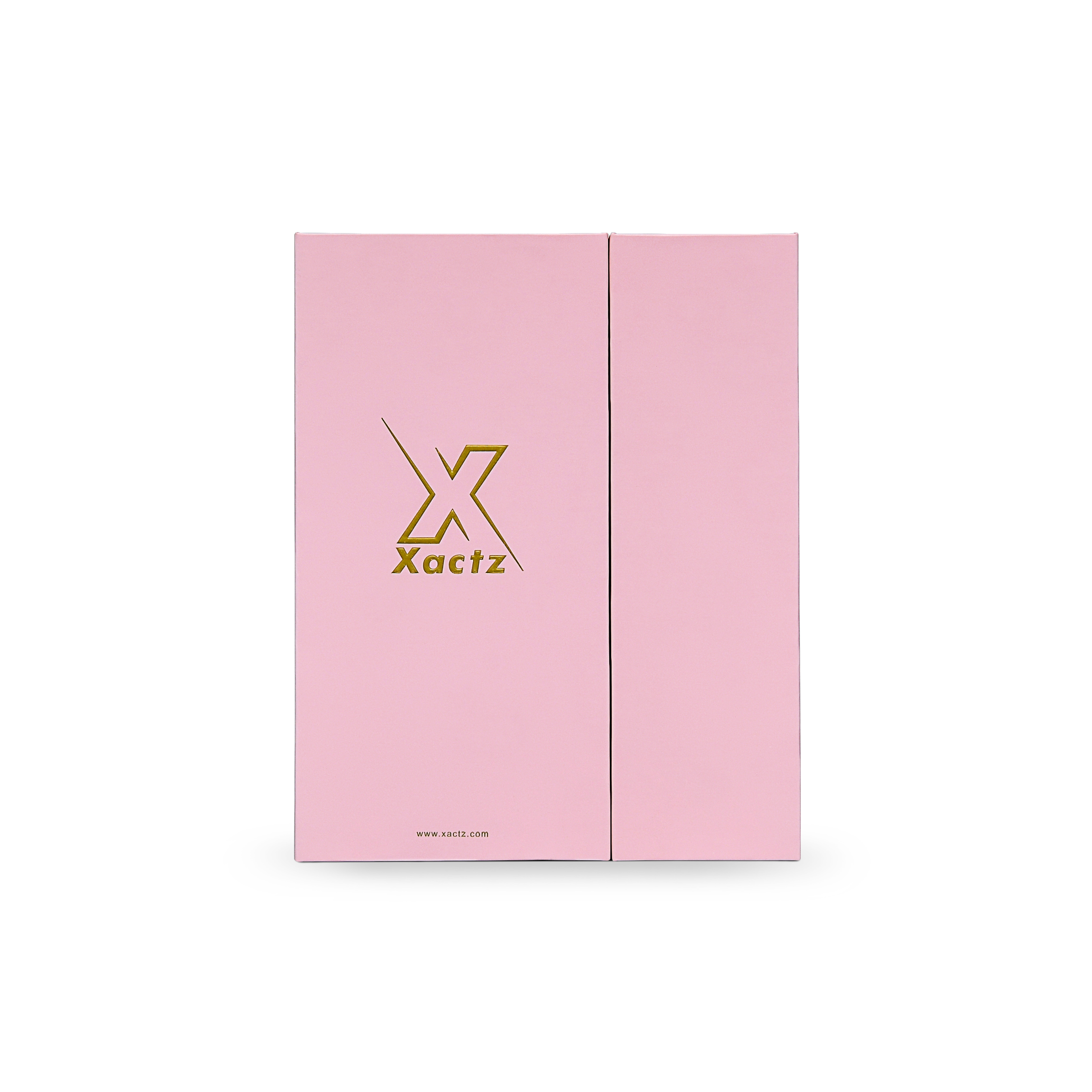 Premium Pink Book-Style Folding Box with Embossed Gold Foil, Matte Lamination and Black Gold Website Stamping