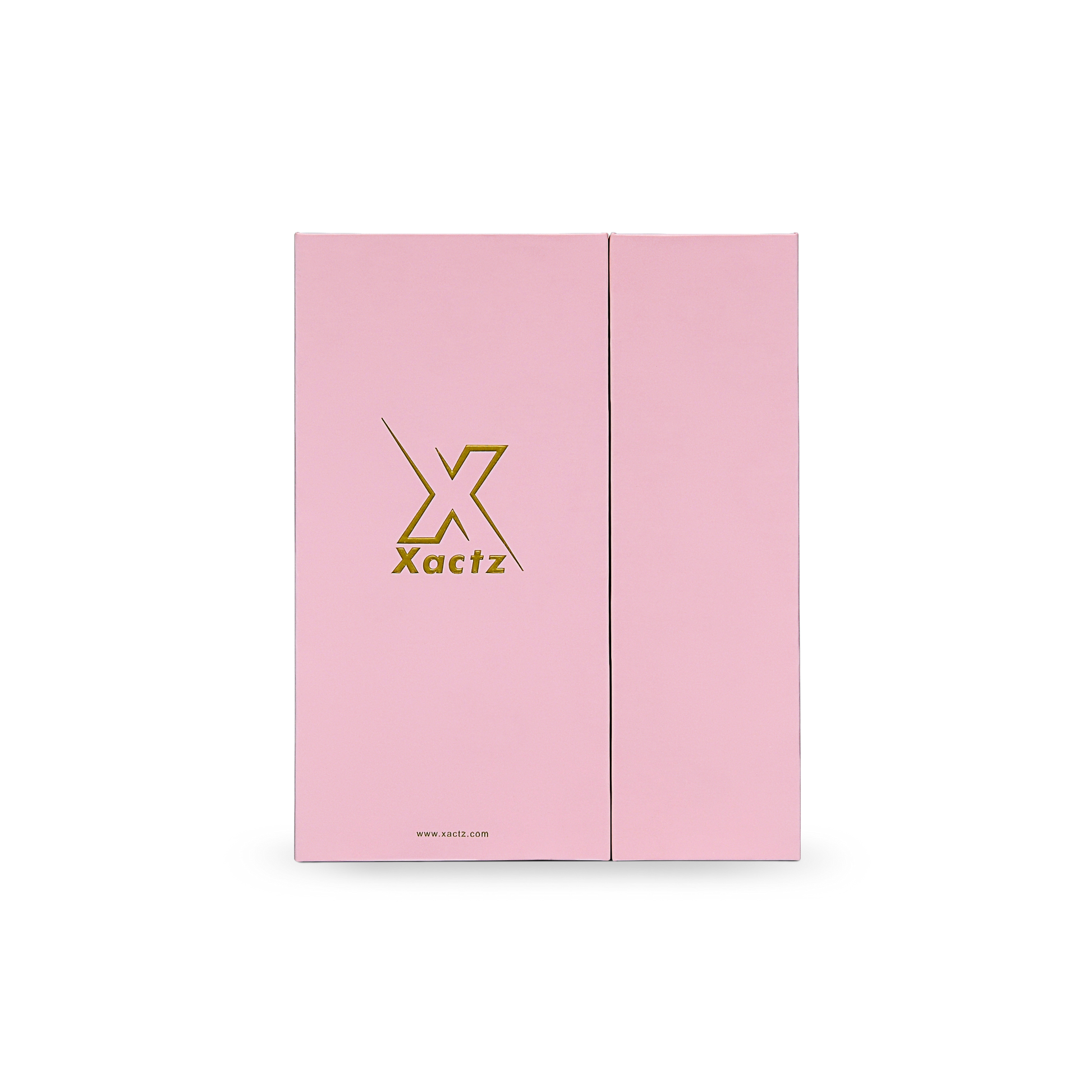Premium Pink Book-Style Folding Box with Embossed Gold Foil, Matte Lamination and Black Gold Website Stamping