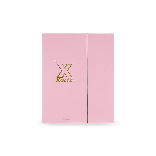 Premium Pink Book-Style Folding Box with Embossed Gold Foil, Matte Lamination and Black Gold Website Stamping