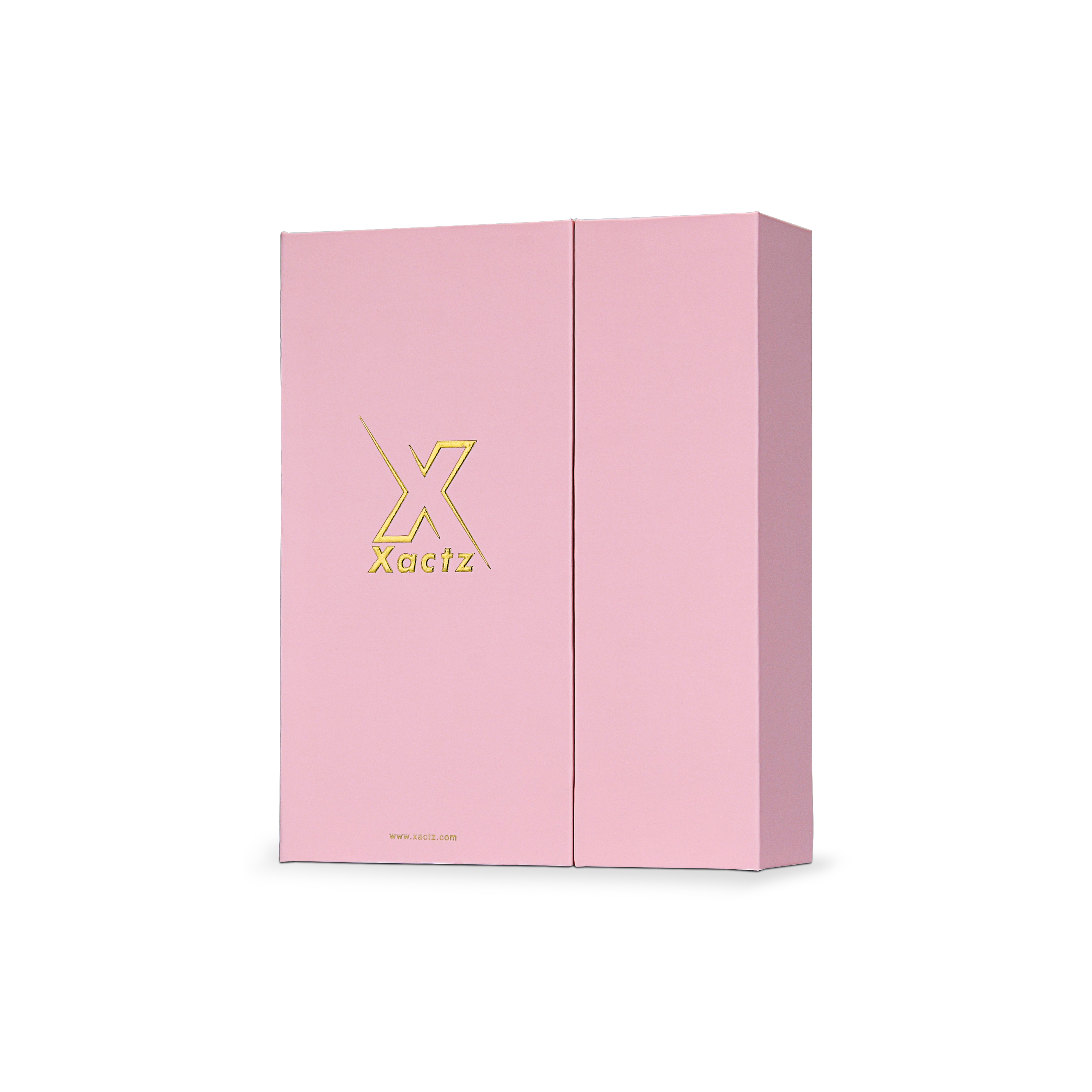 Premium Pink Book-Style Folding Box with Embossed Gold Foil, Matte Lamination and Black Gold Website Stamping