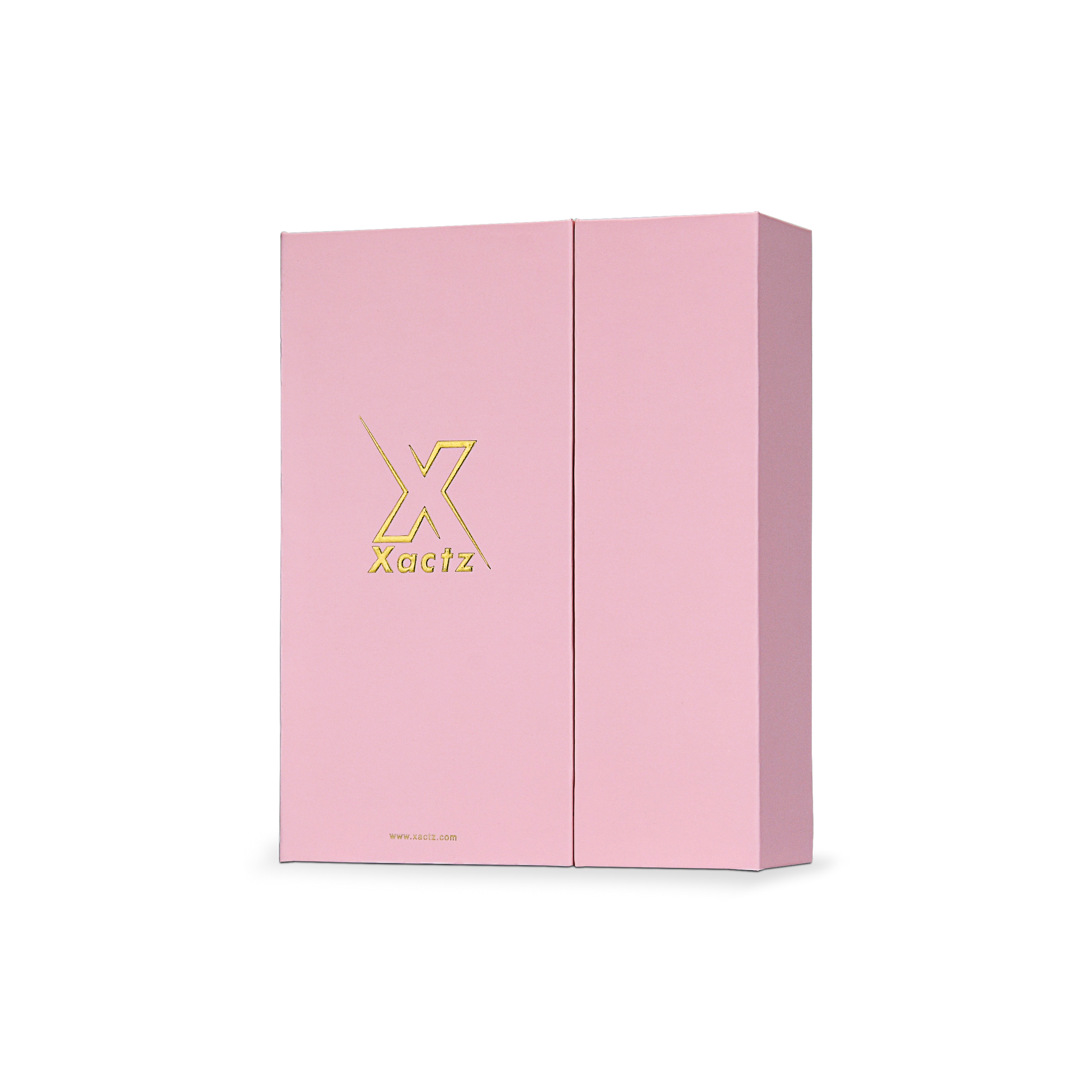 Premium Pink Book-Style Folding Box with Embossed Gold Foil, Matte Lamination and Black Gold Website Stamping
