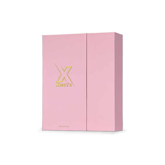 Premium Pink Book-Style Folding Box with Embossed Gold Foil, Matte Lamination and Black Gold Website Stamping