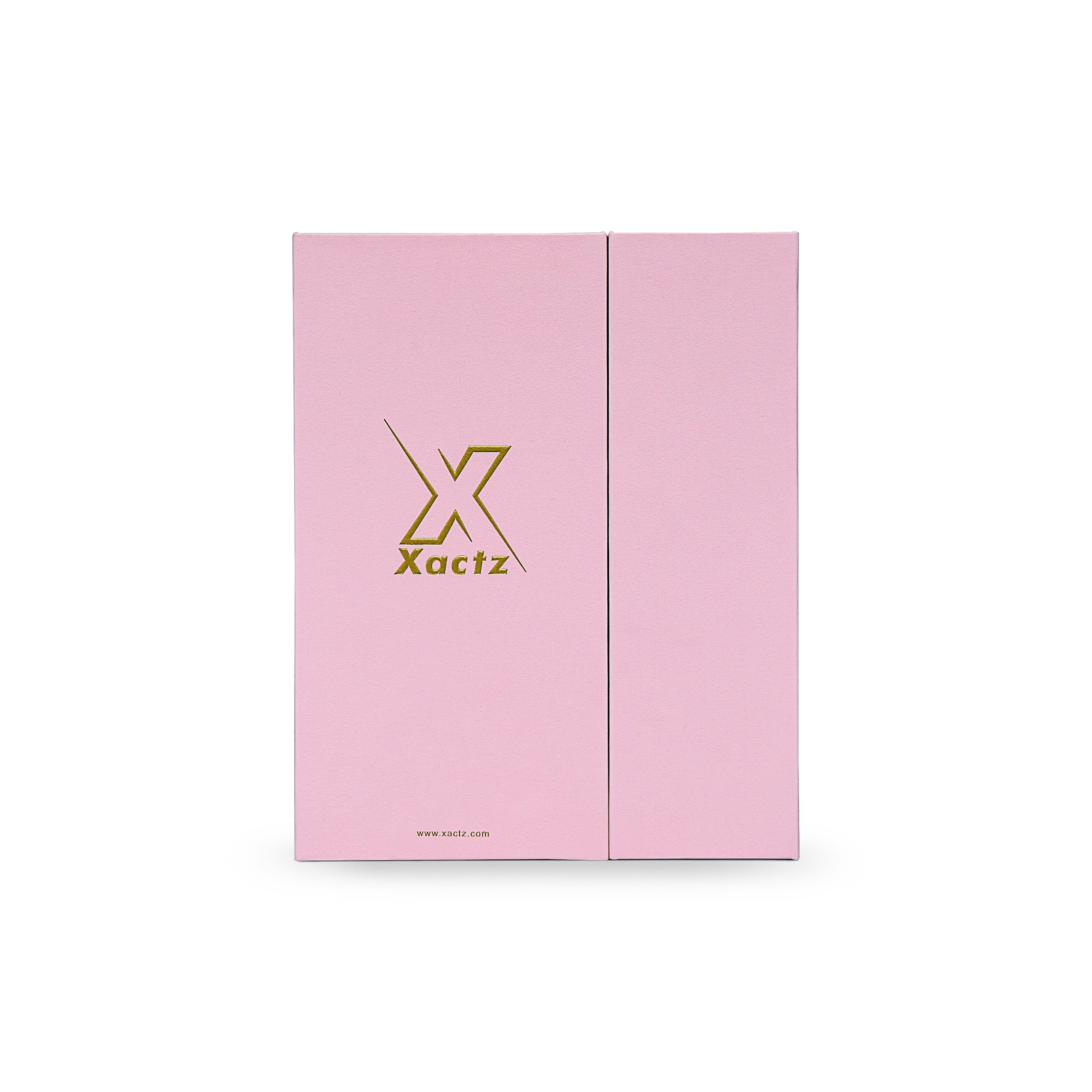 Premium Pink Book-Style Folding Box with Embossed Gold Foil and Black Gold Website Stamping