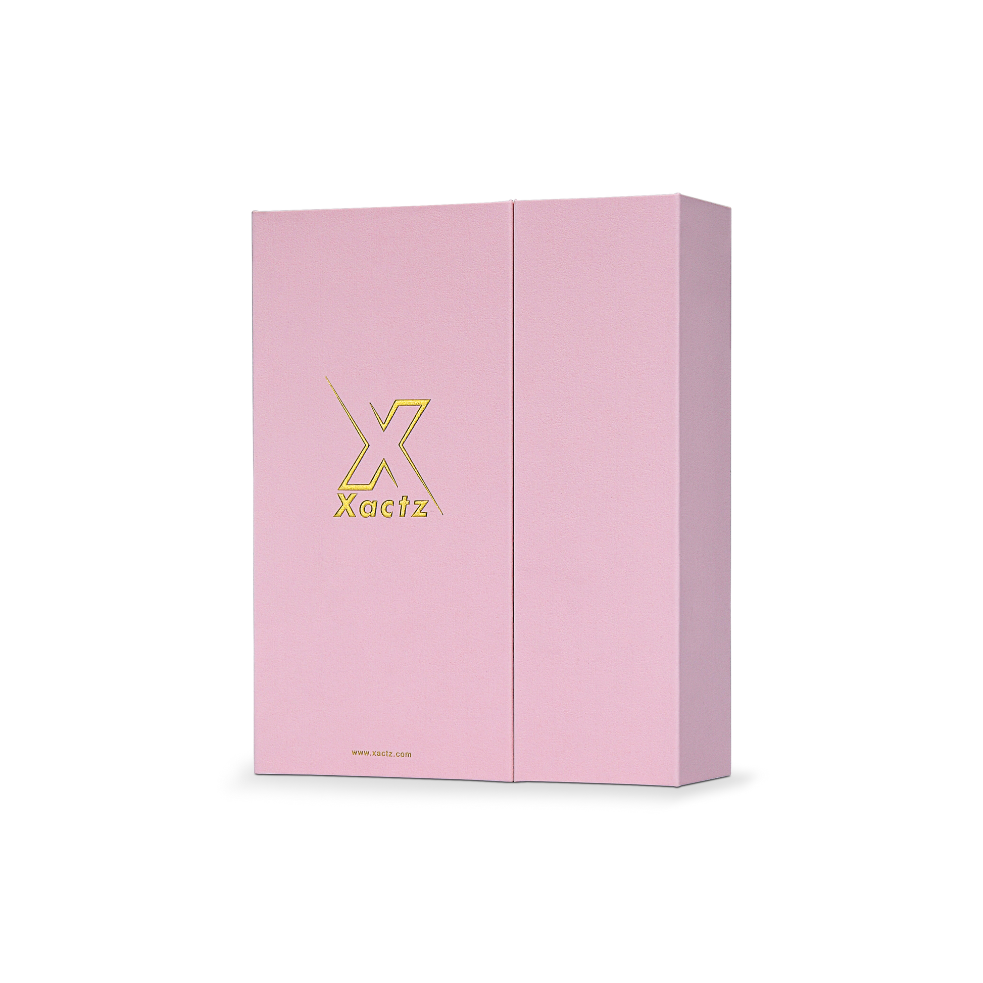 Premium Pink Book-Style Folding Box with Embossed Gold Foil and Black Gold Website Stamping