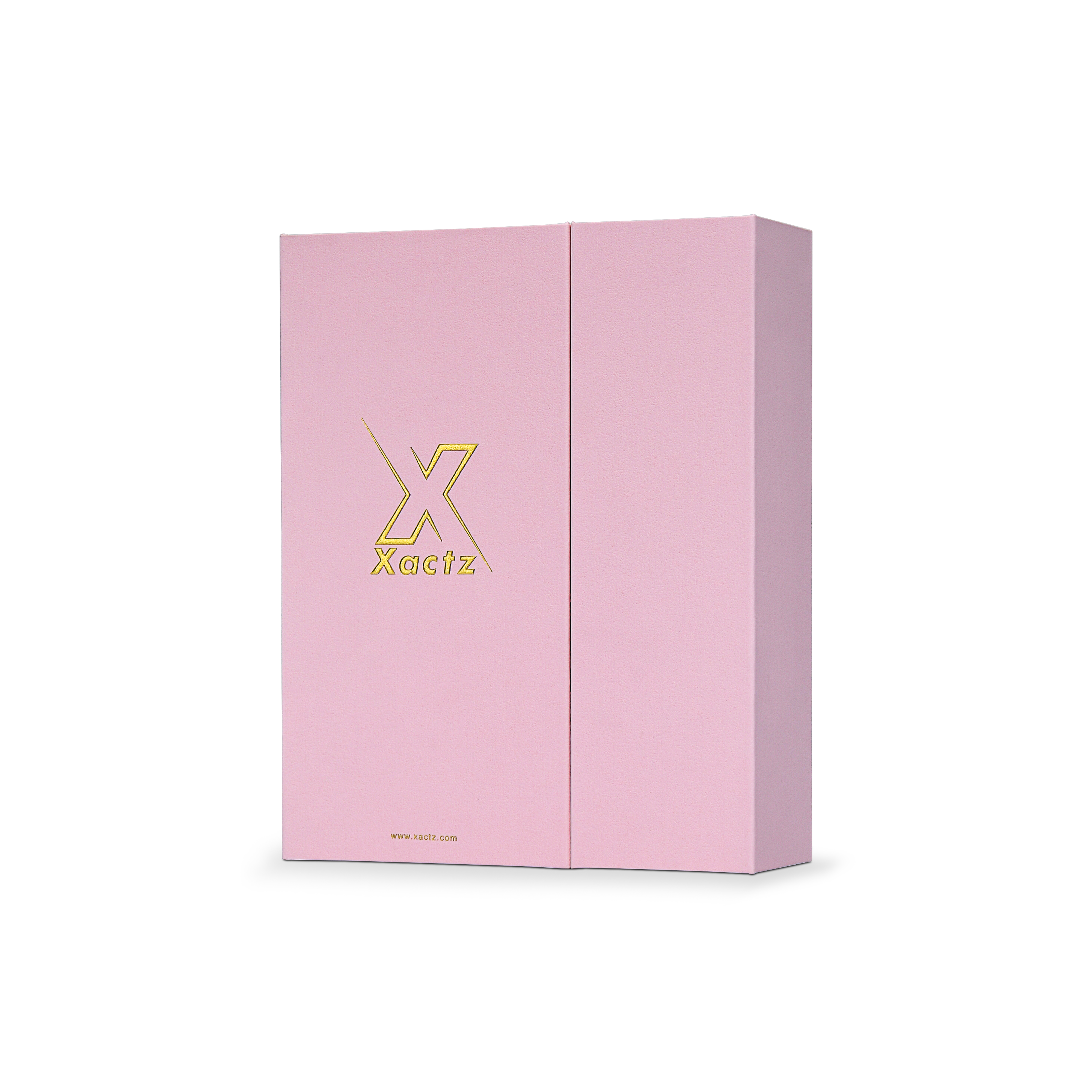 Premium Pink Book-Style Folding Box with Embossed Gold Foil and Black Gold Website Stamping