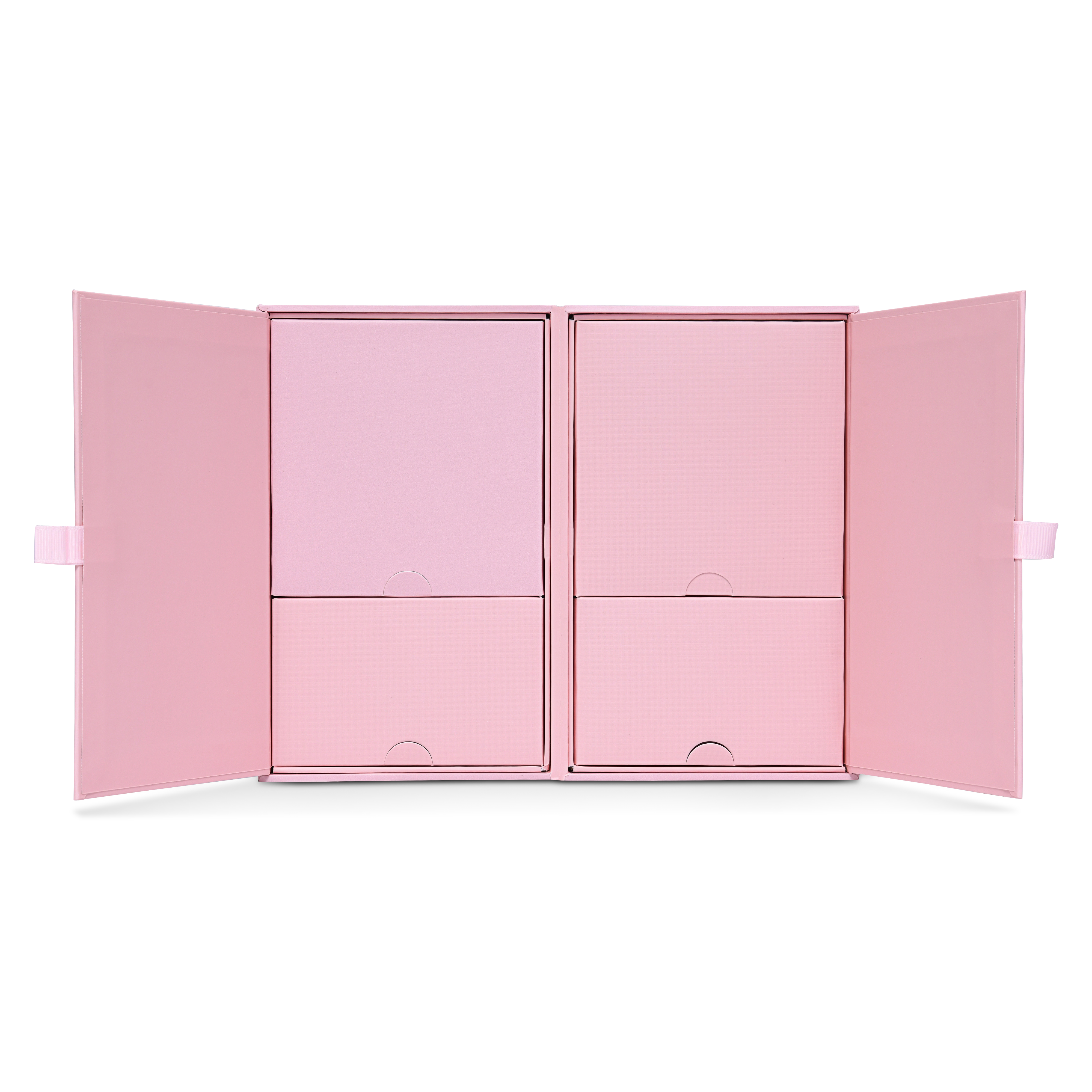 Emballage de luxe sur mesure avec boîte clapet rose et film argenté holographique