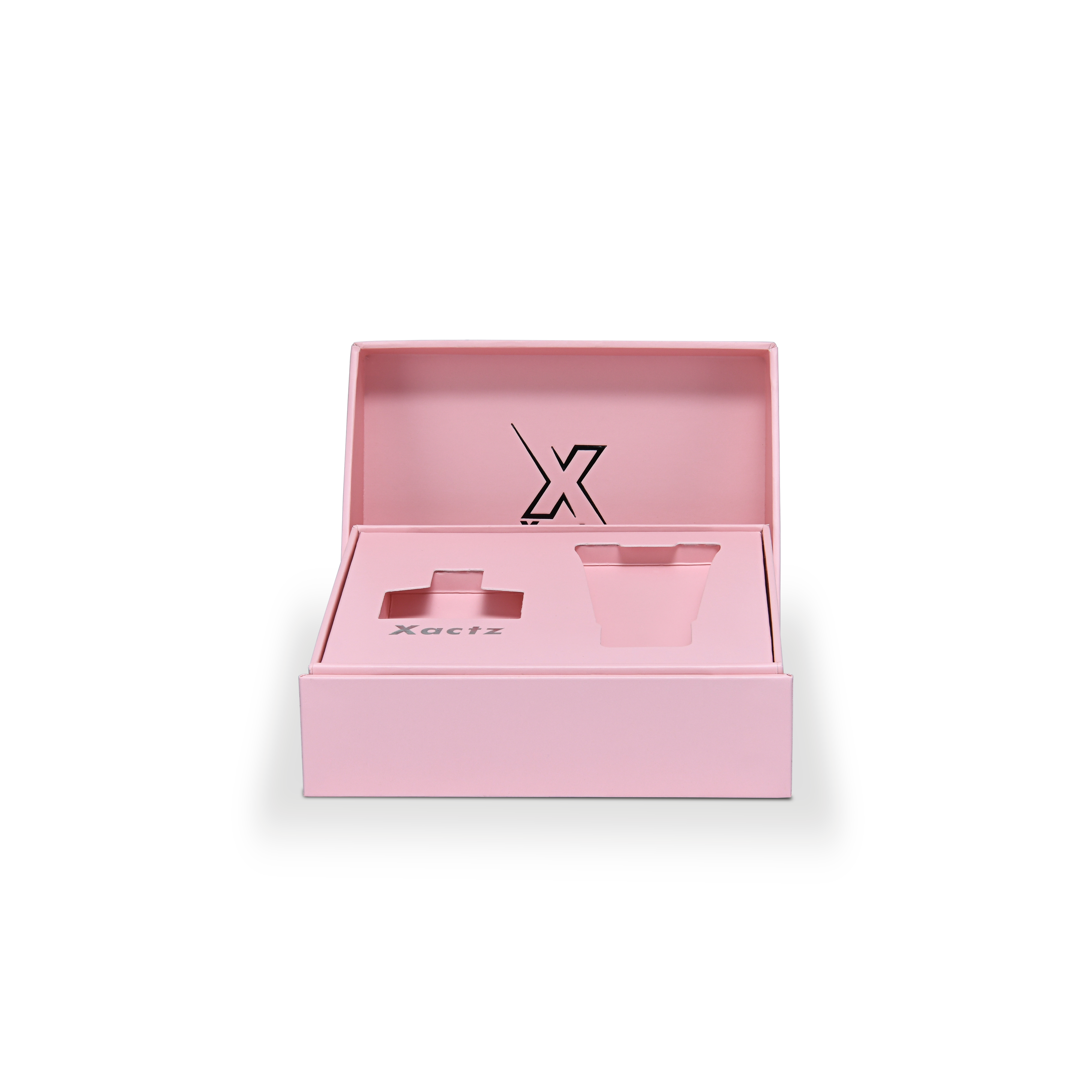 Premium Pink Embossed Black Gold Foil Flip-Top Luxury Gift Box with Silver Accent Details, Anti-Scratch Matte Lamination, and Dual-Layer Construction