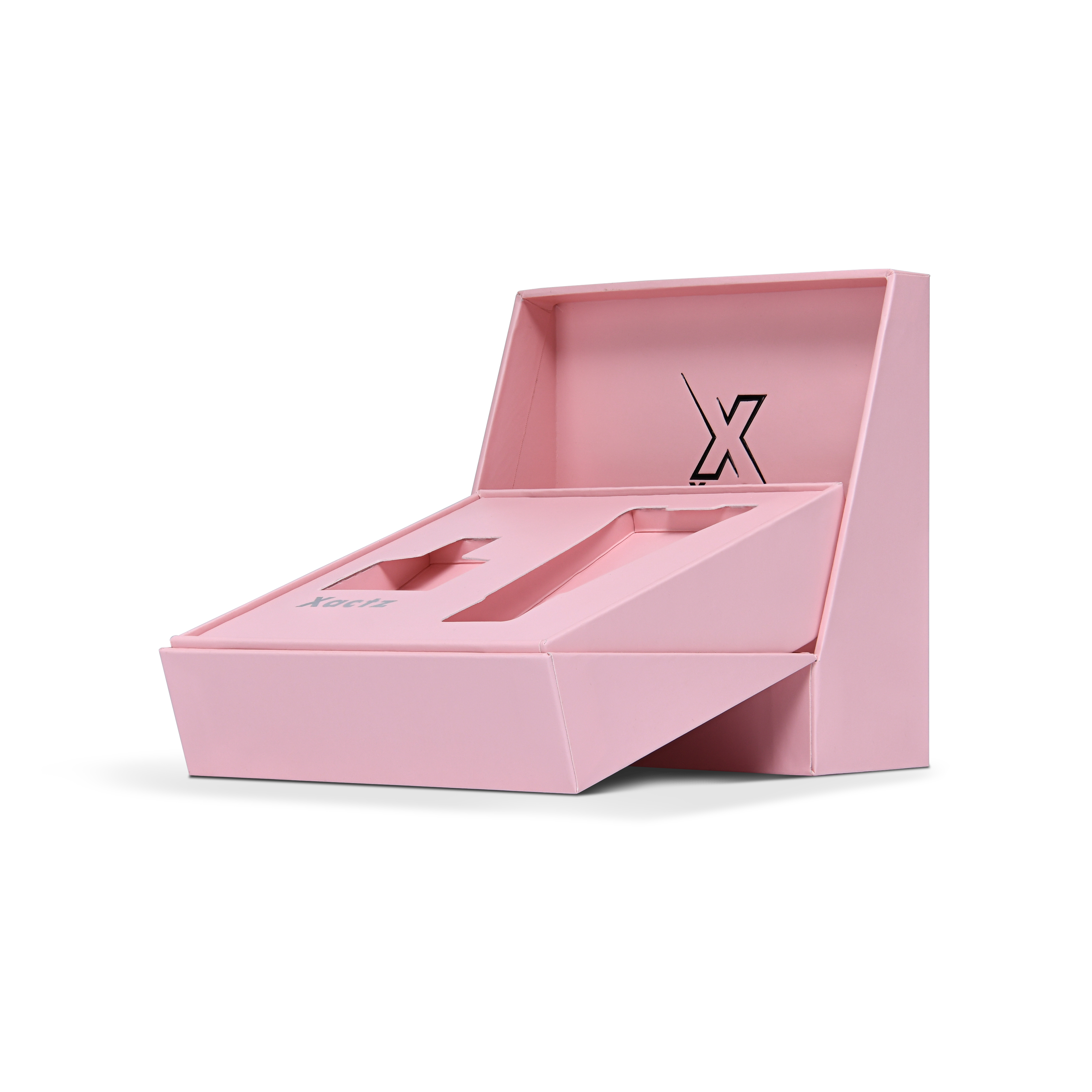 Premium Pink Embossed Black Gold Foil Flip-Top Luxury Gift Box with Silver Accent Details, Anti-Scratch Matte Lamination, and Dual-Layer Construction