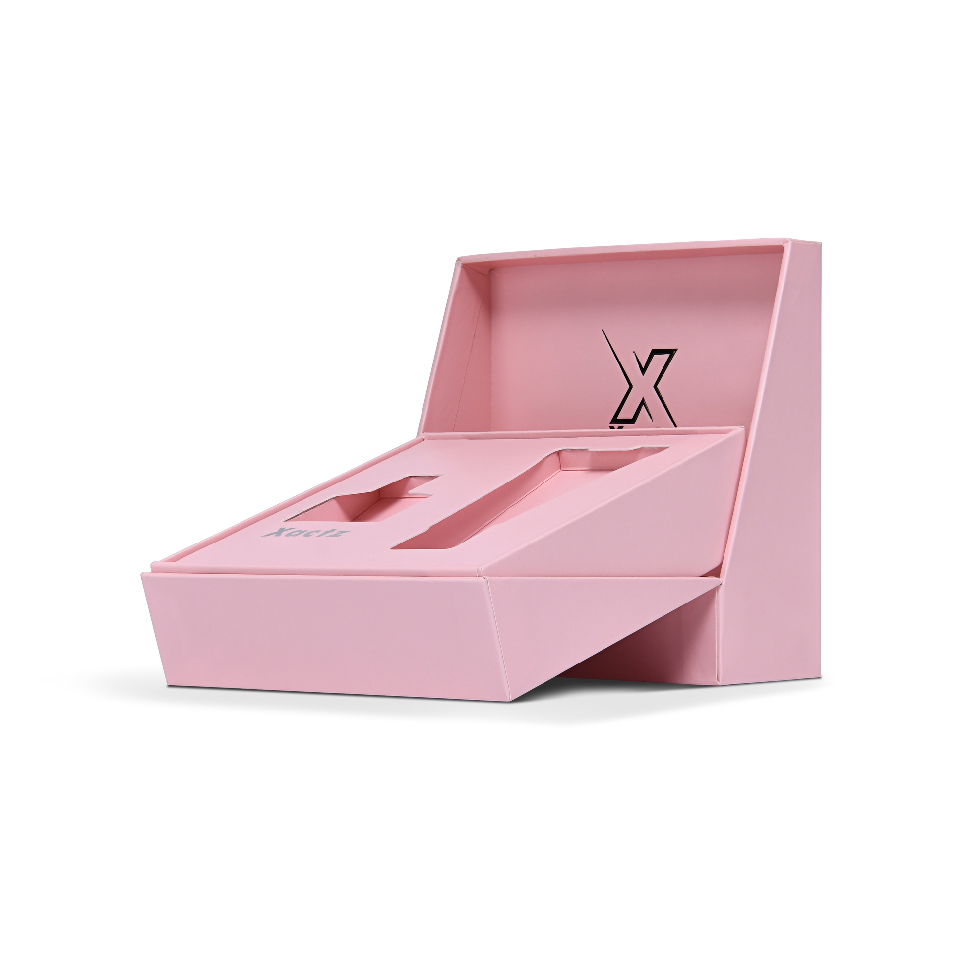 Premium Pink Embossed Black Gold Foil Flip-Top Luxury Gift Box with Silver Accent Details, Anti-Scratch Matte Lamination, and Dual-Layer Construction