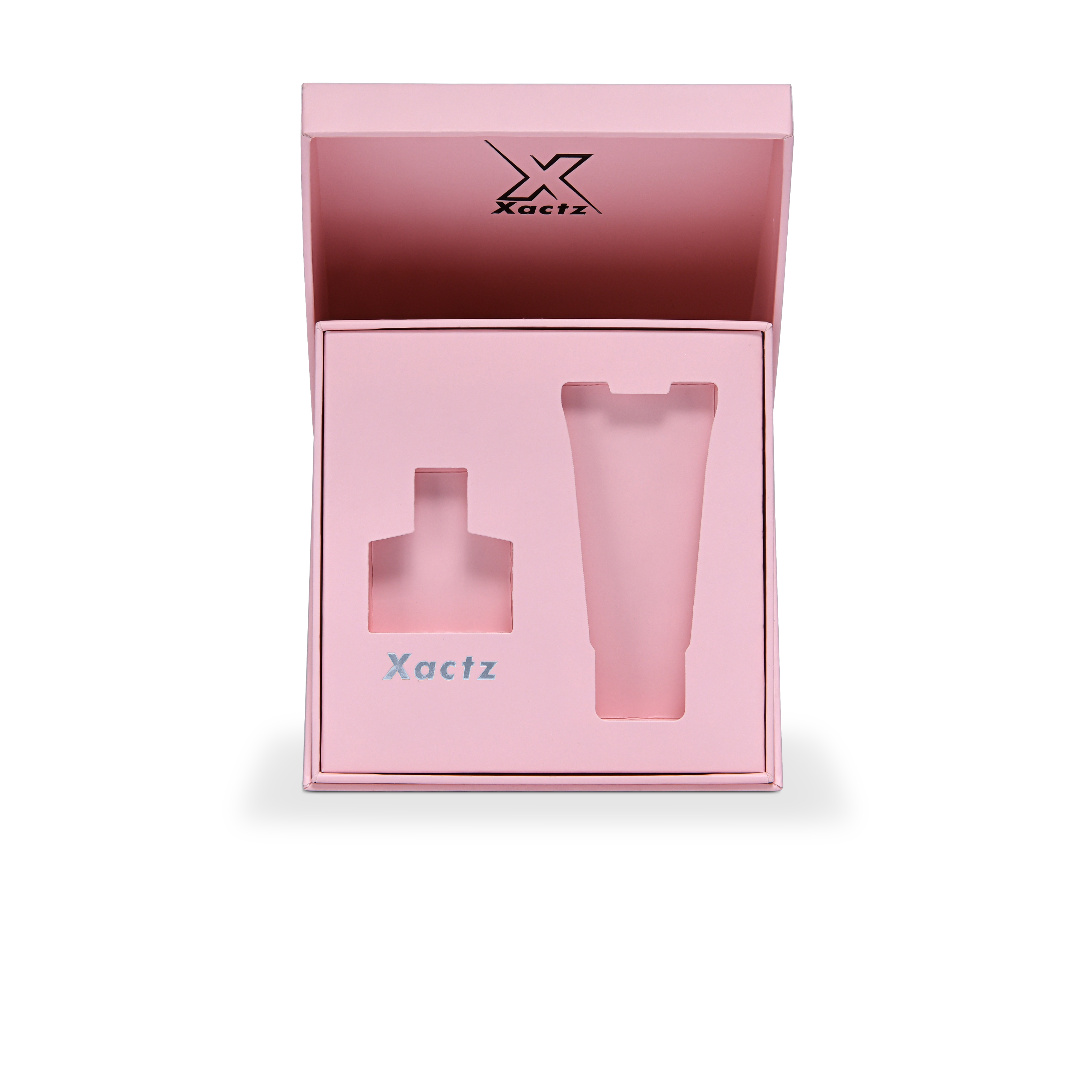 Premium Pink Embossed Black Gold Foil Flip-Top Luxury Gift Box with Silver Accent Details, Anti-Scratch Matte Lamination, and Dual-Layer Construction