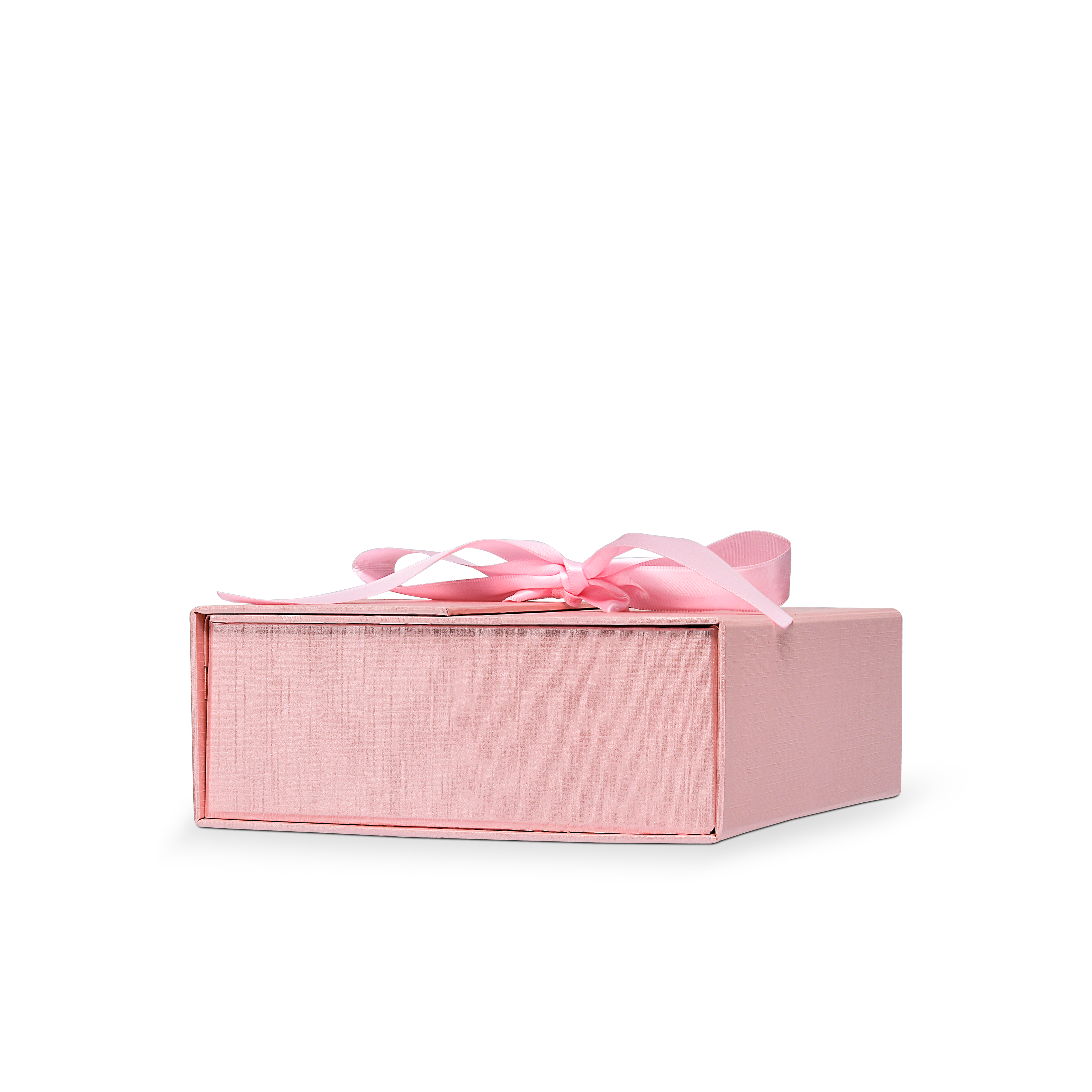 Premium Pink Flip-Top Box with Embossed Silver Foil Logo and Pink Ribbon