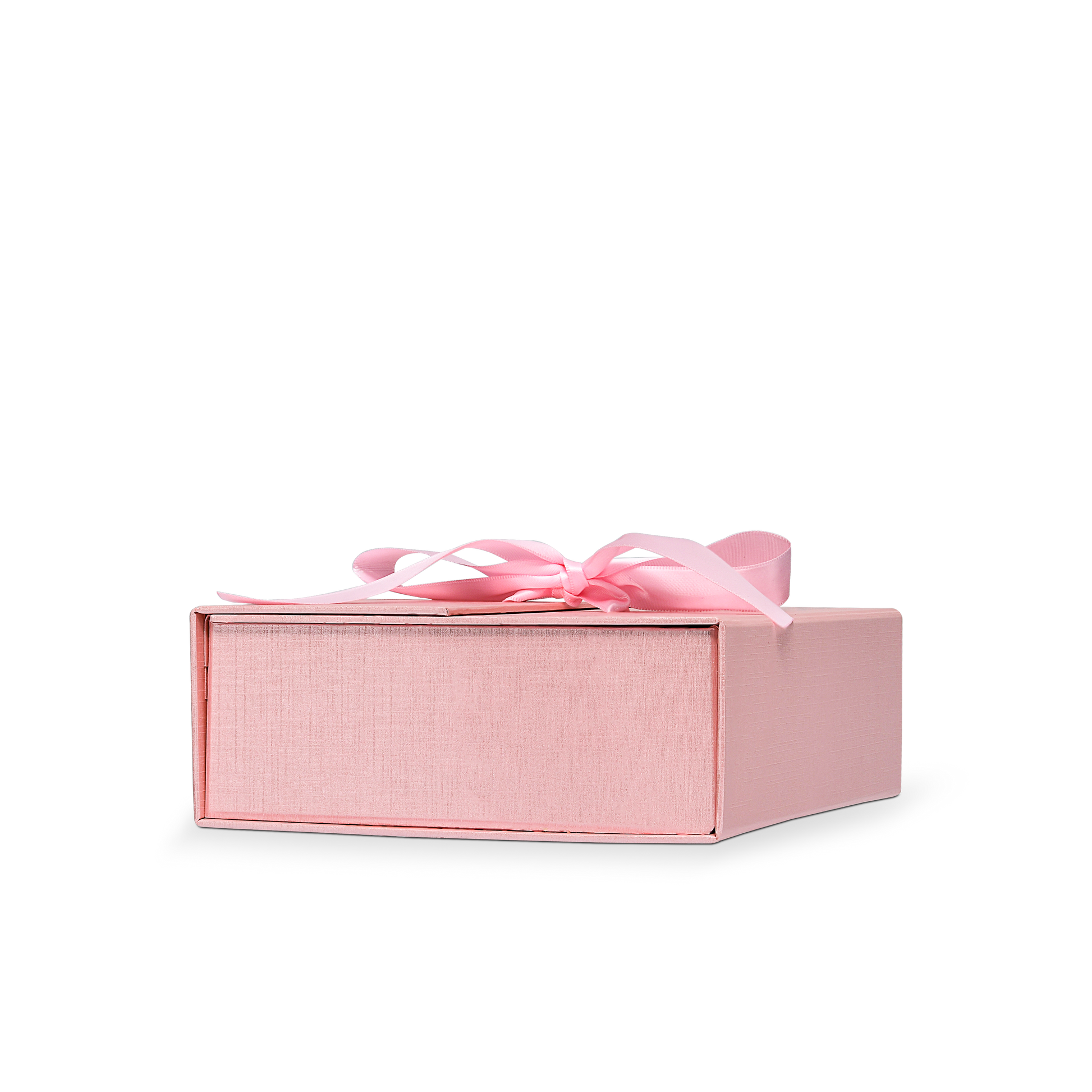 Premium Pink Flip-Top Box with Embossed Silver Foil Logo and Pink Ribbon