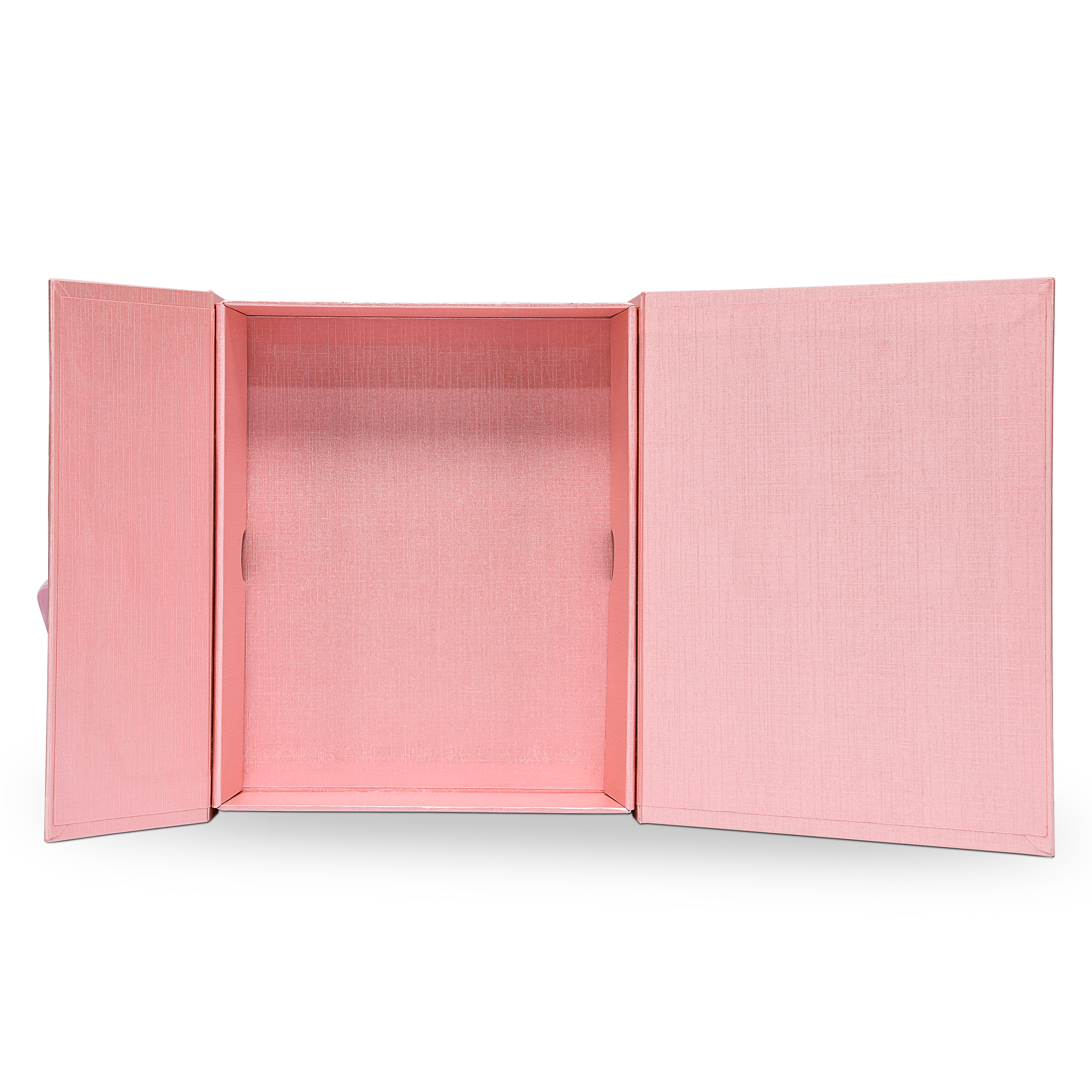 Premium Pink Flip-Top Box with Embossed Silver Foil Logo and Pink Ribbon