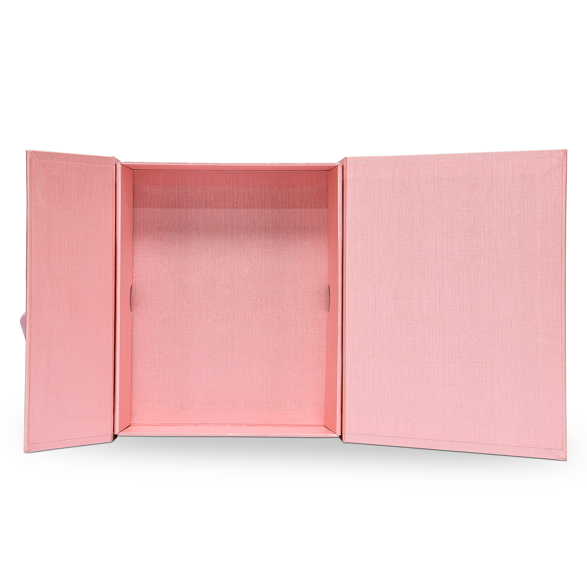 Premium Pink Flip-Top Box with Embossed Silver Foil Logo and Pink Ribbon