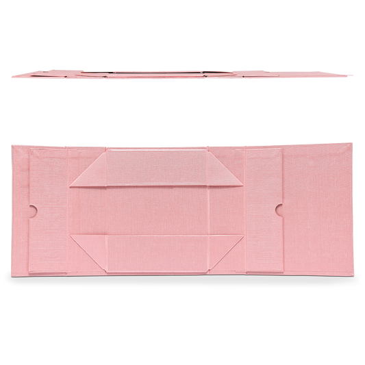 Luxury Custom Pink Flip Top Box Embossed Silver Foil Ribbon Packaging