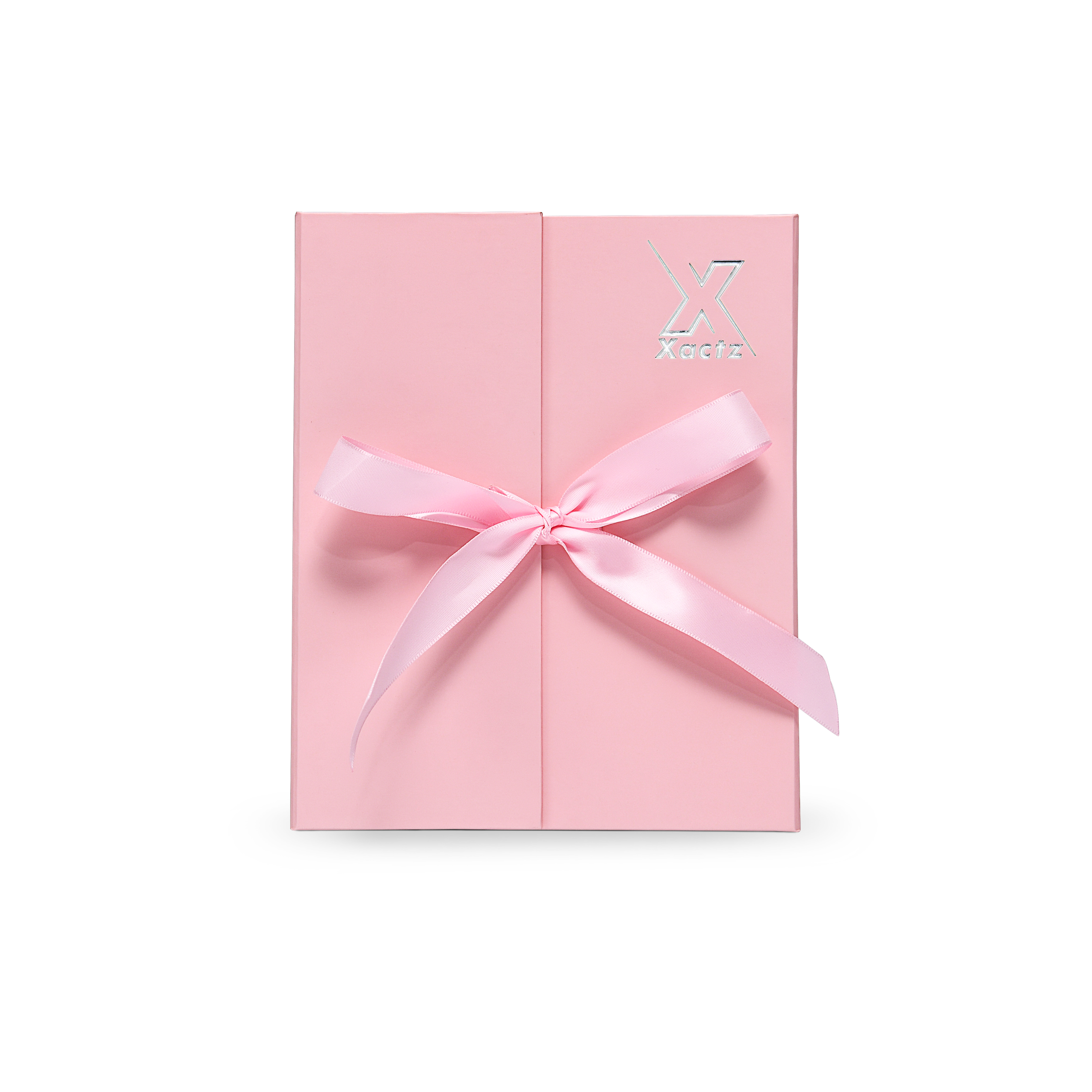 Premium Pink Flip-Top Box with Embossed Silver Foil Logo, Anti-Scratch Film and Pink Ribbon