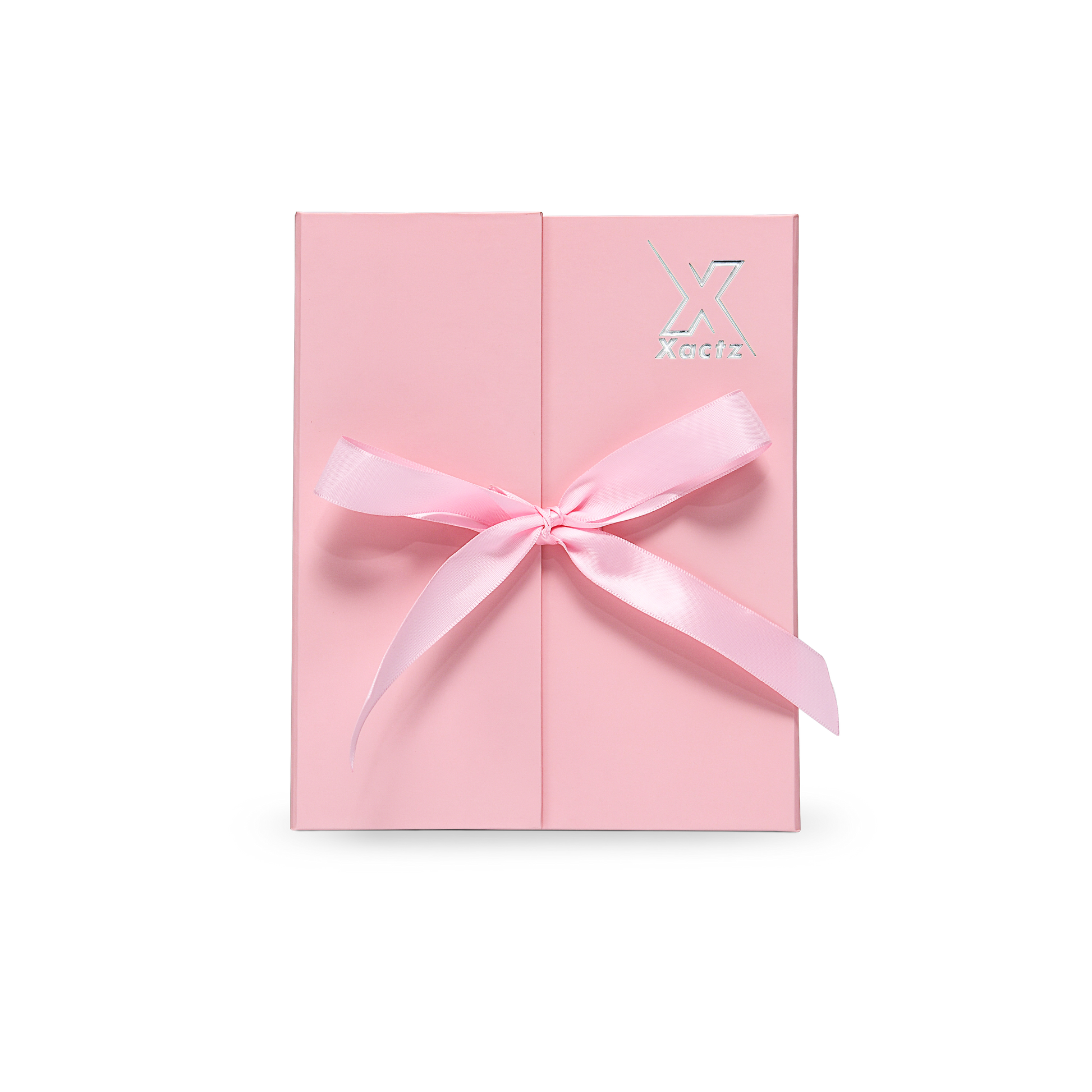 Premium Pink Flip-Top Box with Embossed Silver Foil Logo, Anti-Scratch Film and Pink Ribbon