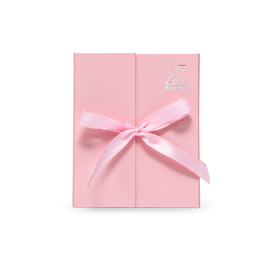 Premium Pink Flip-Top Box with Embossed Silver Foil Logo, Anti-Scratch Film and Pink Ribbon