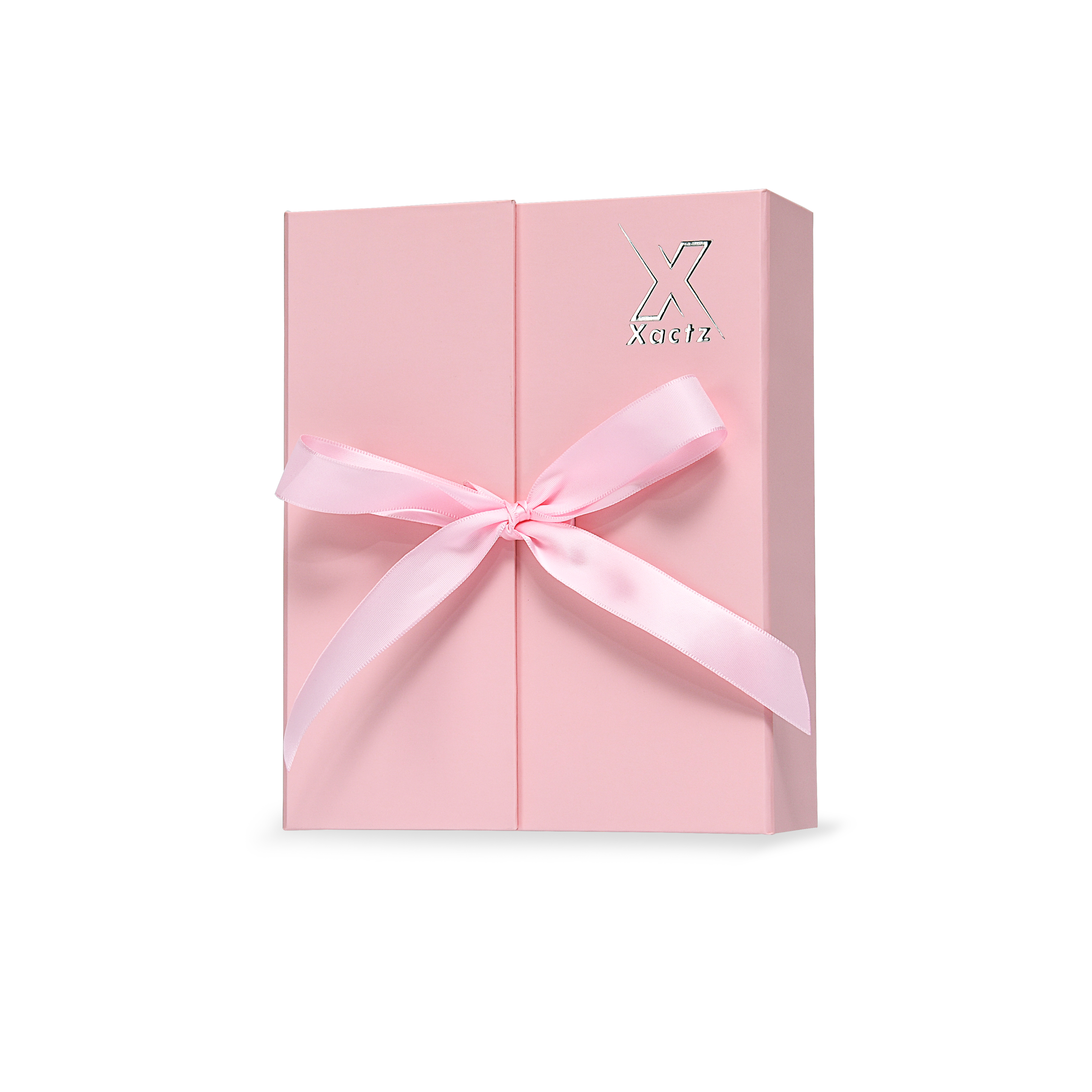 Premium Pink Flip-Top Box with Embossed Silver Foil Logo, Anti-Scratch Film and Pink Ribbon