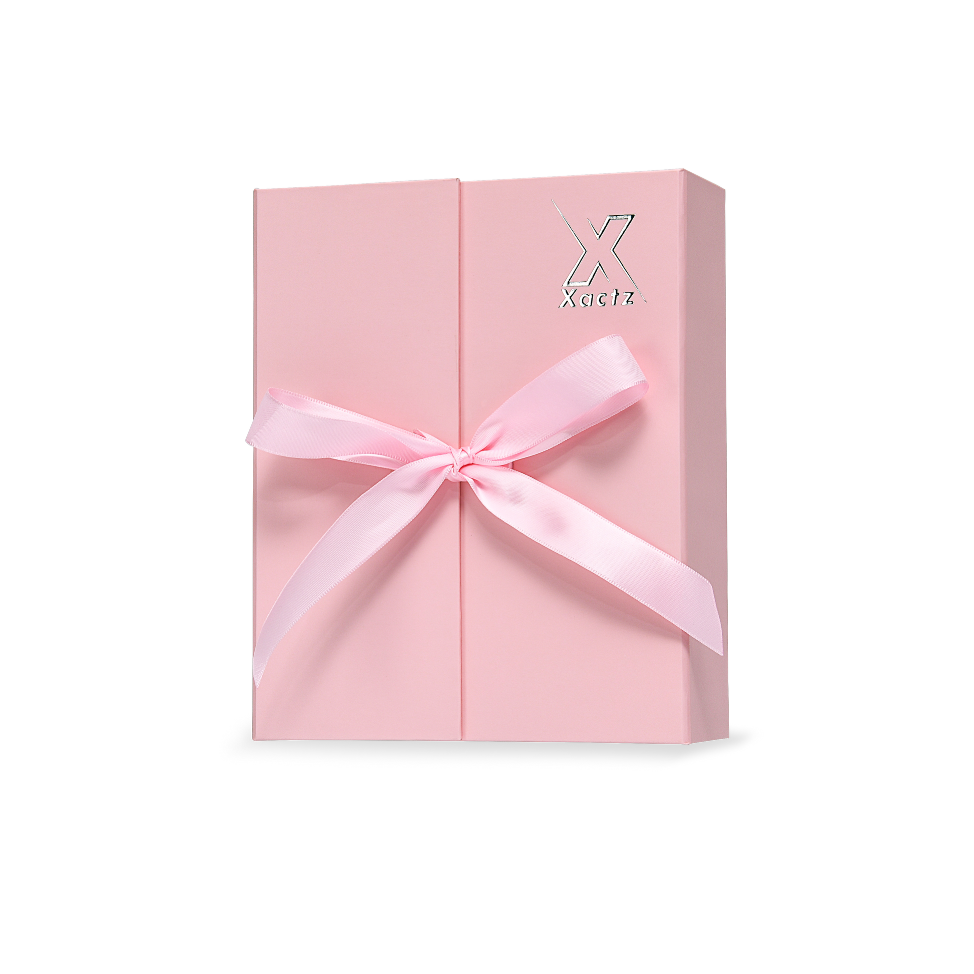 Premium Pink Flip-Top Box with Embossed Silver Foil Logo, Anti-Scratch Film and Pink Ribbon
