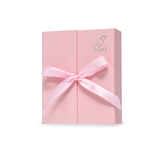 Premium Pink Flip-Top Box with Embossed Silver Foil Logo, Anti-Scratch Film and Pink Ribbon