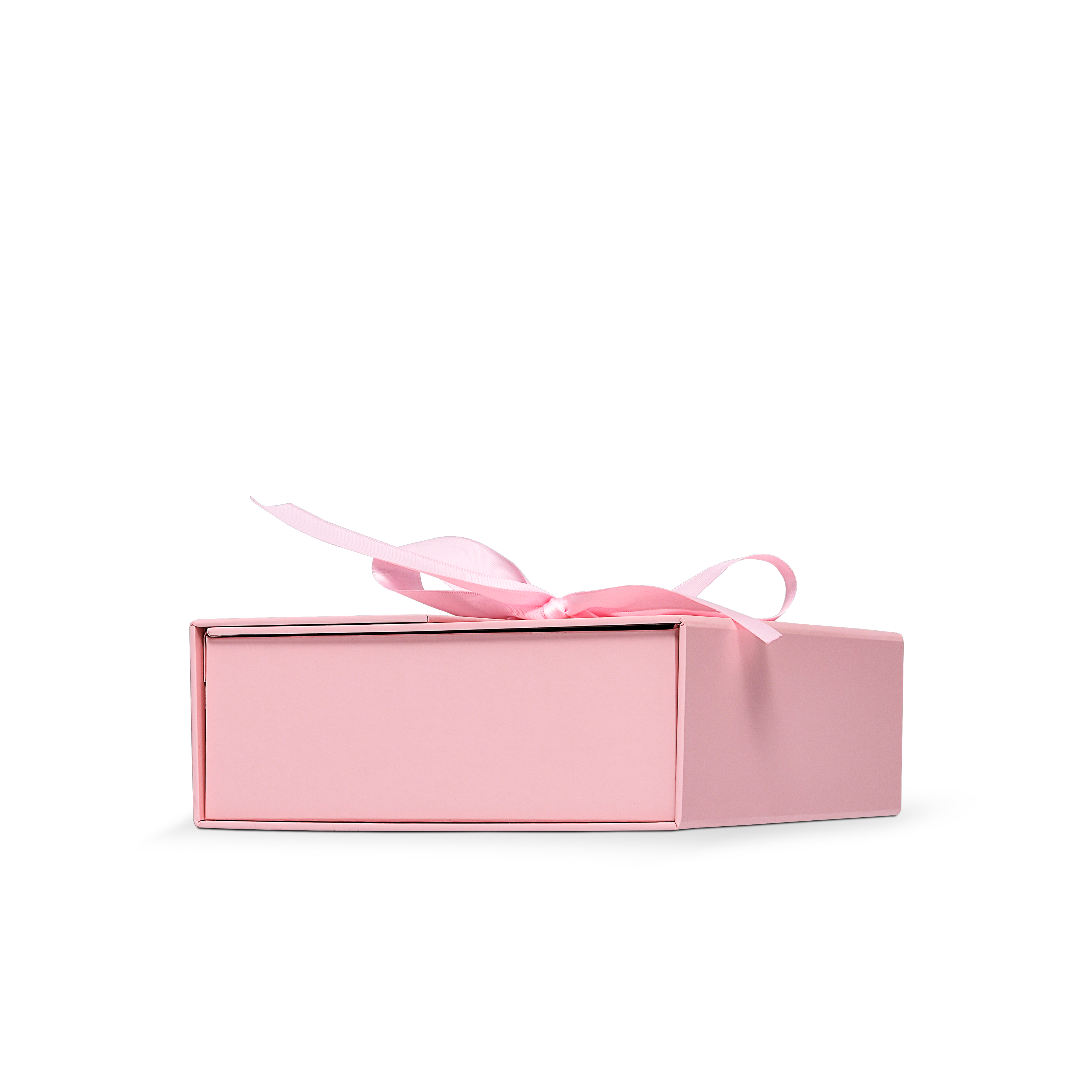 Premium Pink Flip-Top Box with Embossed Silver Foil Logo, Anti-Scratch Film and Pink Ribbon