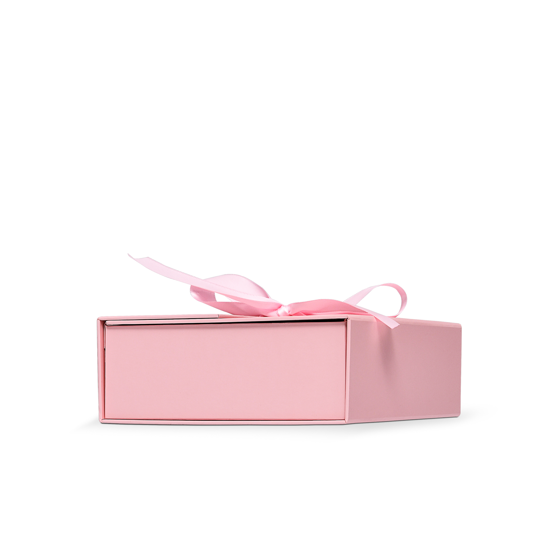 Premium Pink Flip-Top Box with Embossed Silver Foil Logo, Anti-Scratch Film and Pink Ribbon