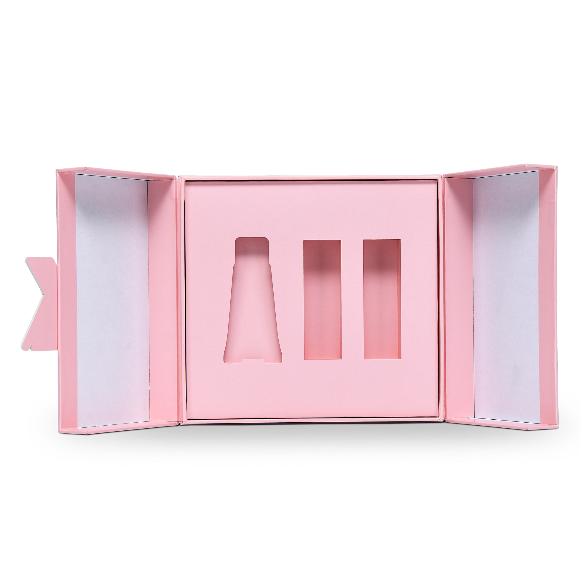 Premium Pink Flip-Top Luxury Gift Box with Embossed Rose Gold Foil and Triple-Compartment Interior