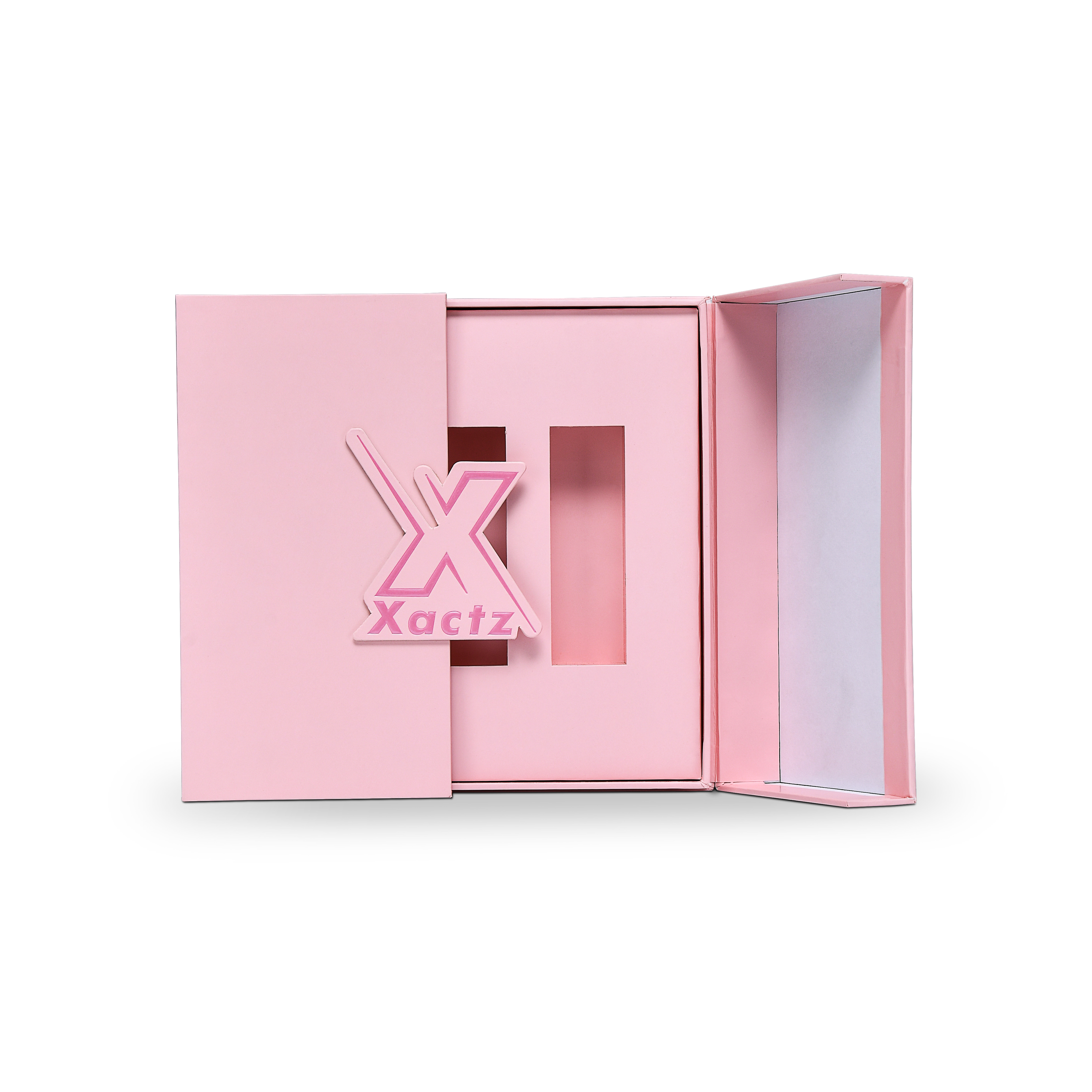 Premium Pink Flip-Top Luxury Gift Box with Embossed Rose Gold Foil and Triple-Compartment Interior
