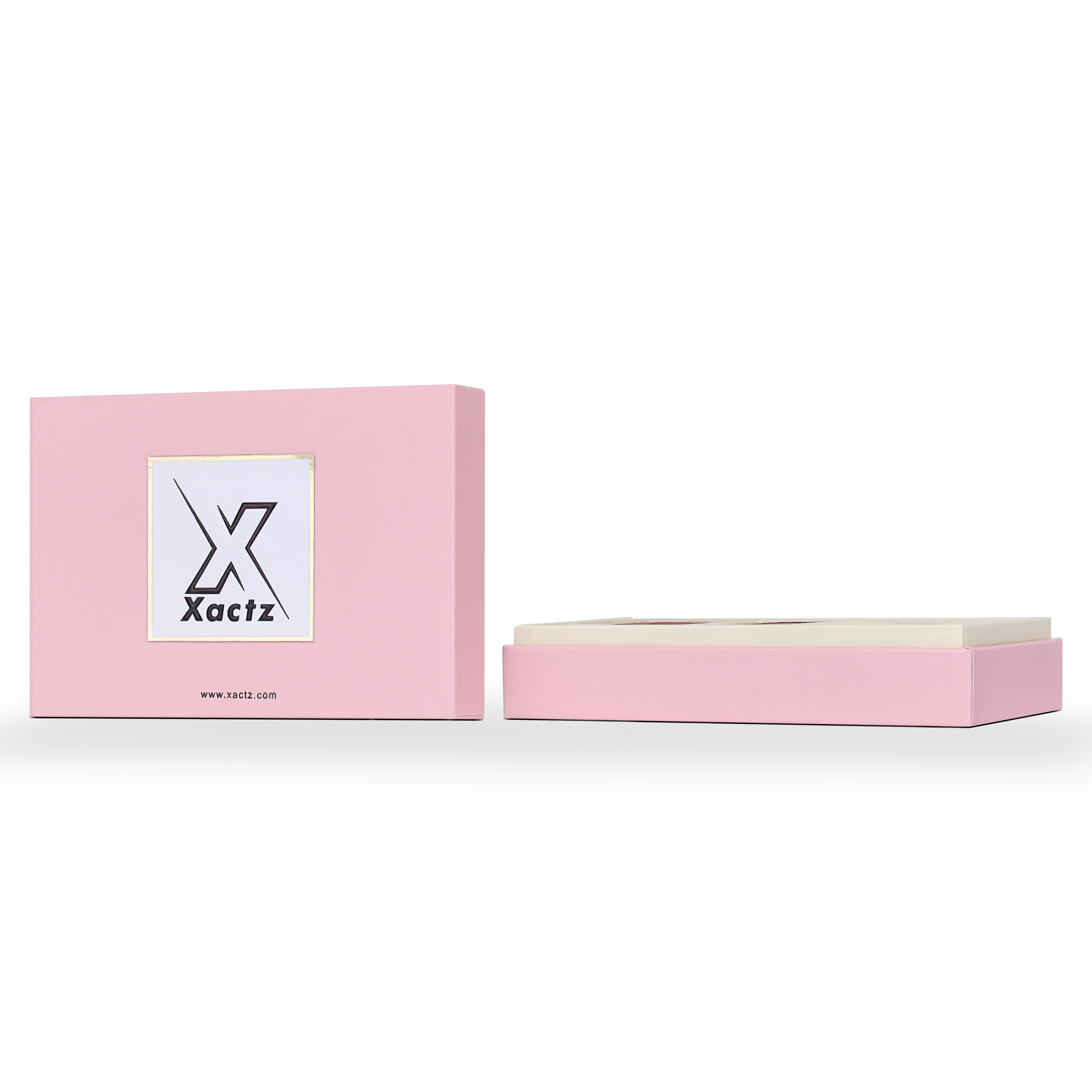Boîte d'emballage de luxe personnalisée avec couvercle rose et texture toile hollandaise