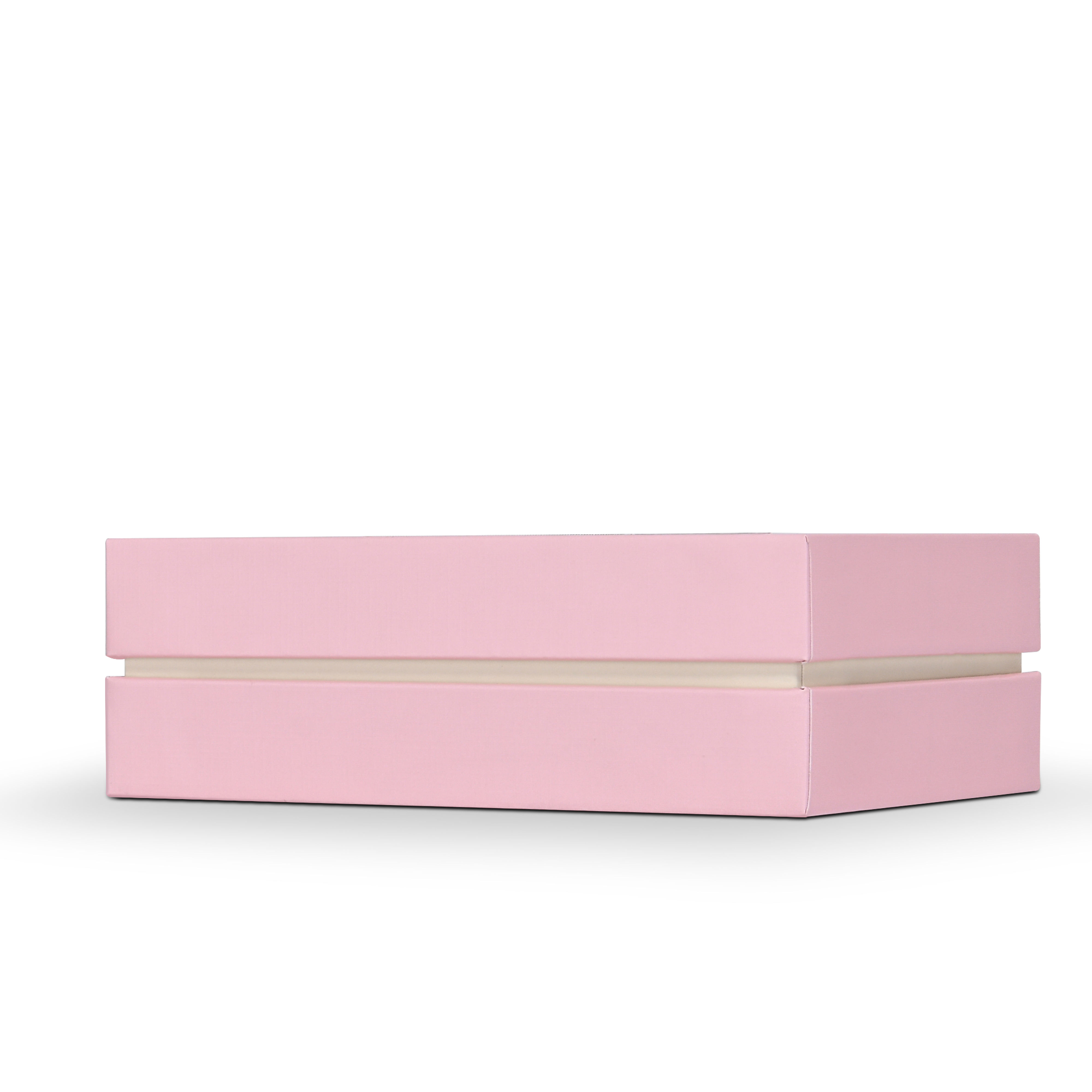 Boîte d'emballage de luxe personnalisée avec couvercle rose et texture toile hollandaise