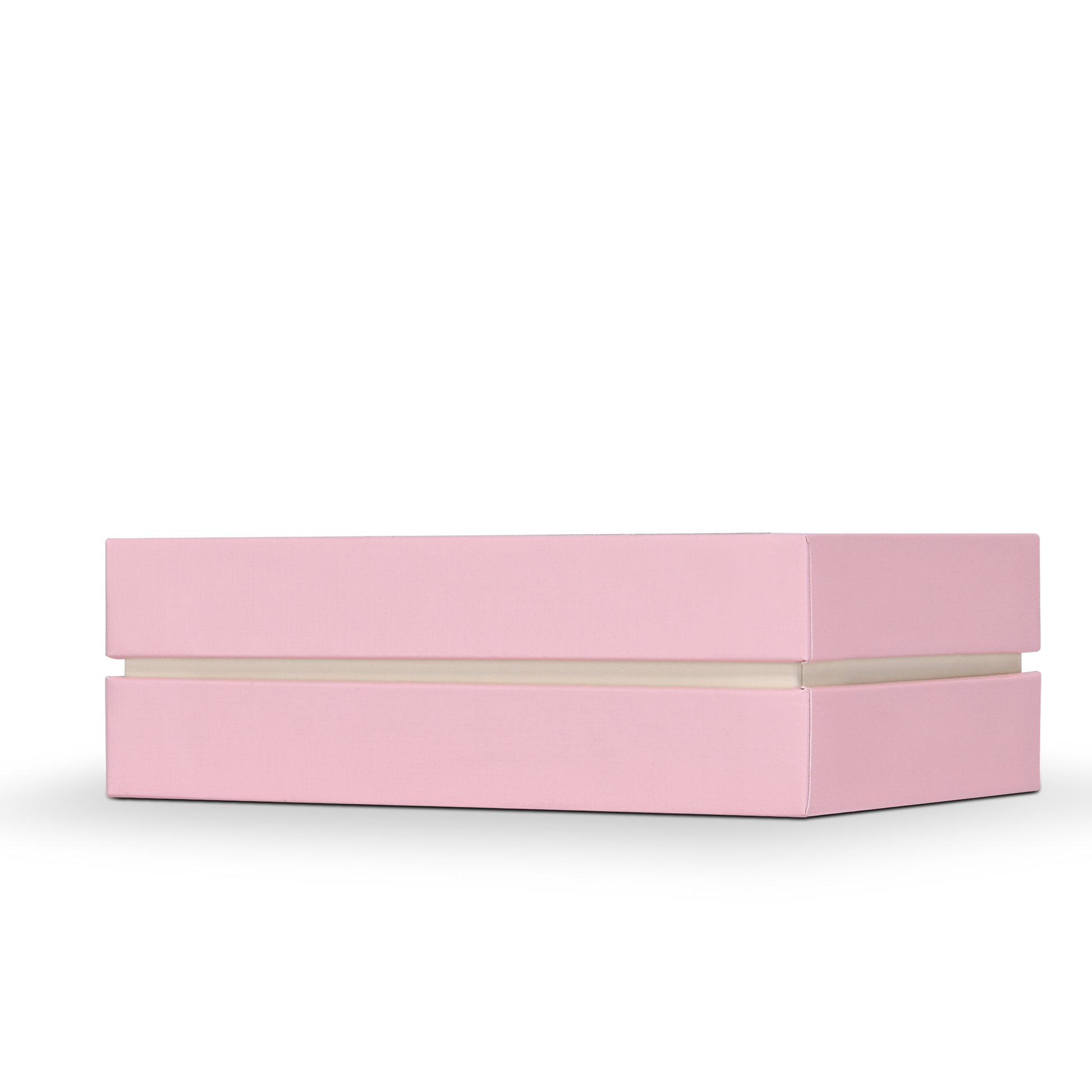 Boîte d'emballage de luxe personnalisée avec couvercle rose et texture toile hollandaise