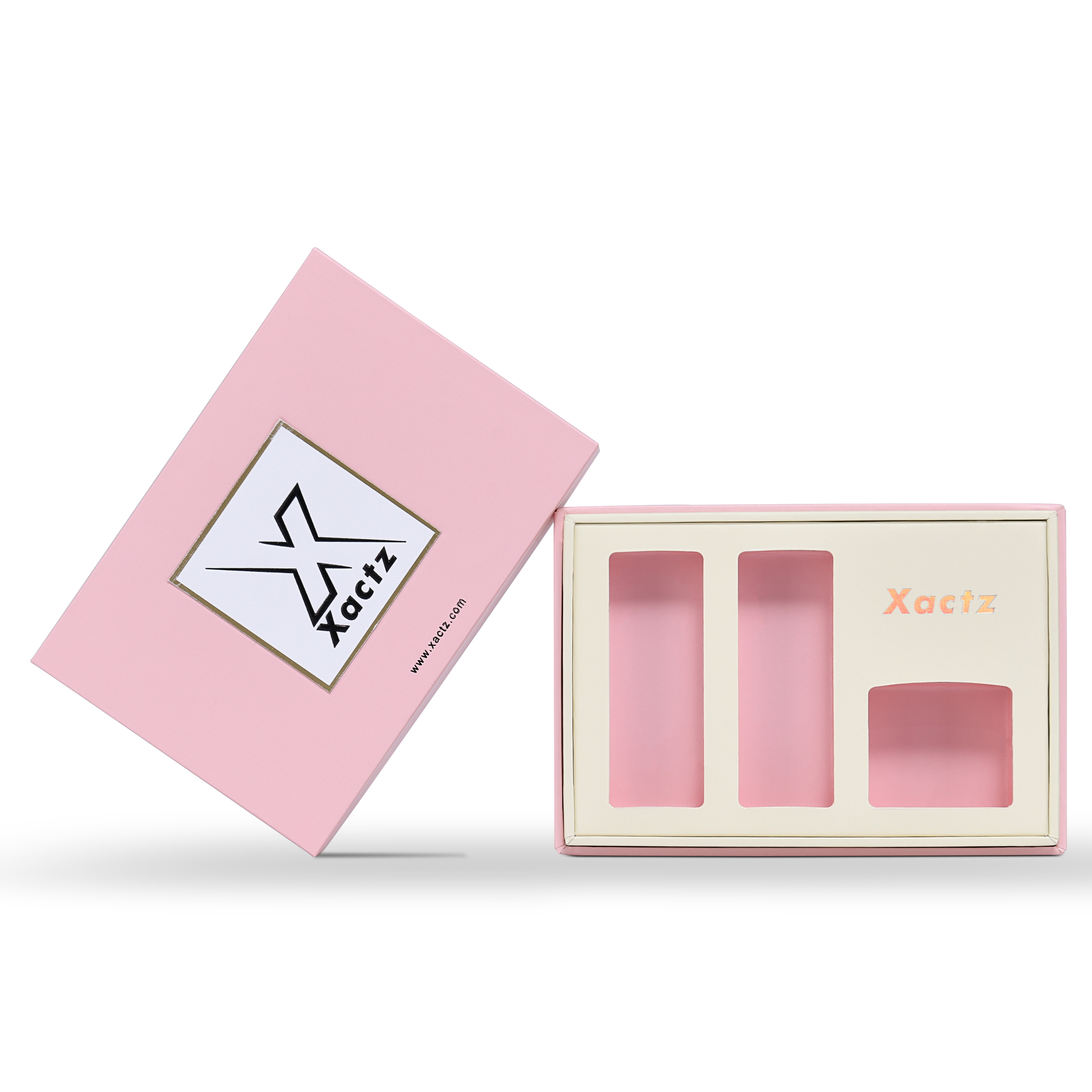 Boîte d'emballage de luxe personnalisée avec couvercle rose et texture toile hollandaise