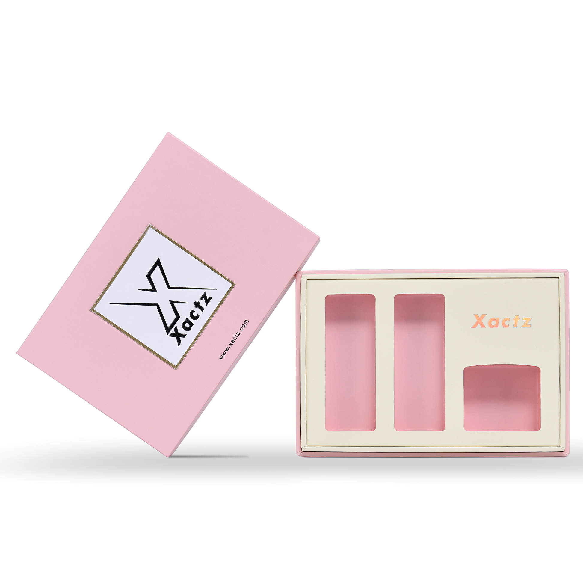 Boîte d'emballage de luxe personnalisée avec couvercle rose et texture toile hollandaise